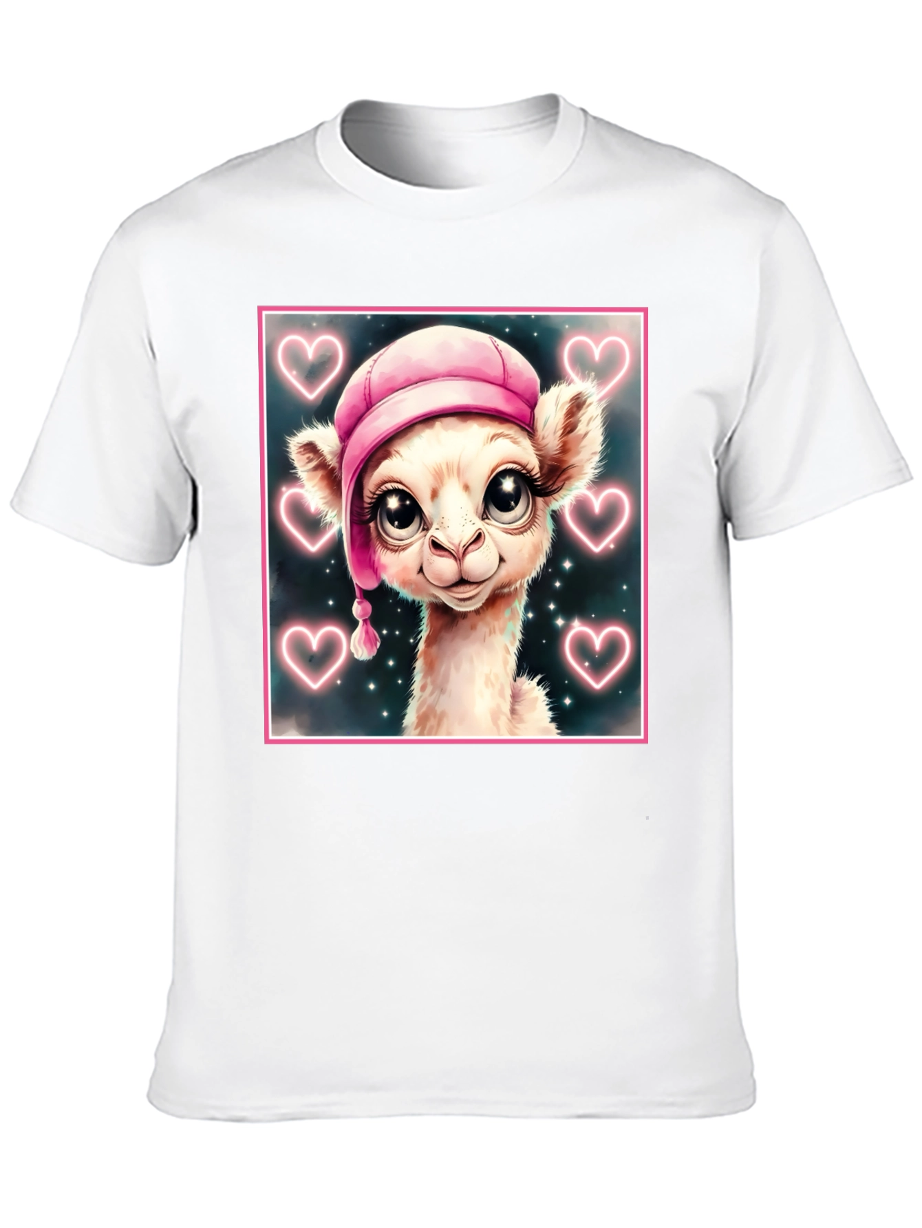 Cute Llama in Pink Hat - Graphic Tee