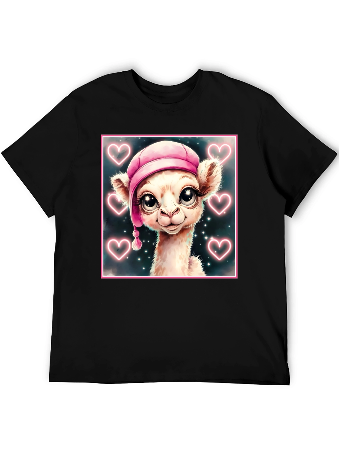 Cute Llama in Pink Hat - Graphic Tee