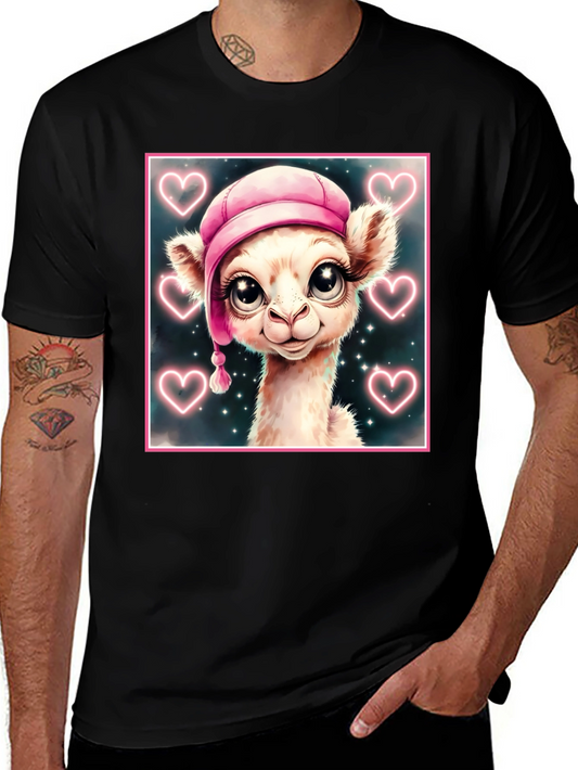 Cute Llama in Pink Hat - Graphic Tee