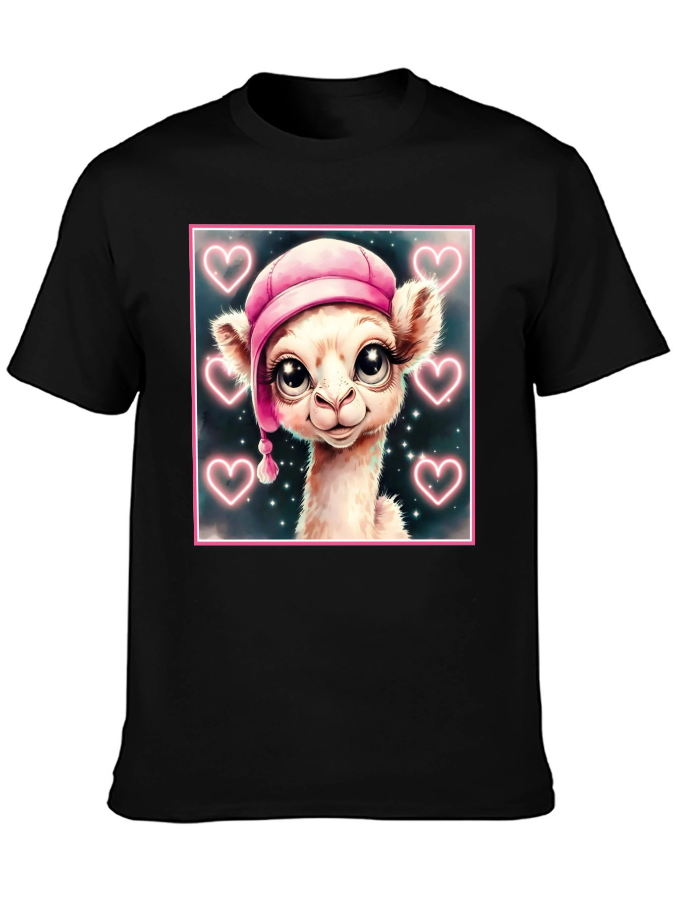 Cute Llama in Pink Hat - Graphic Tee