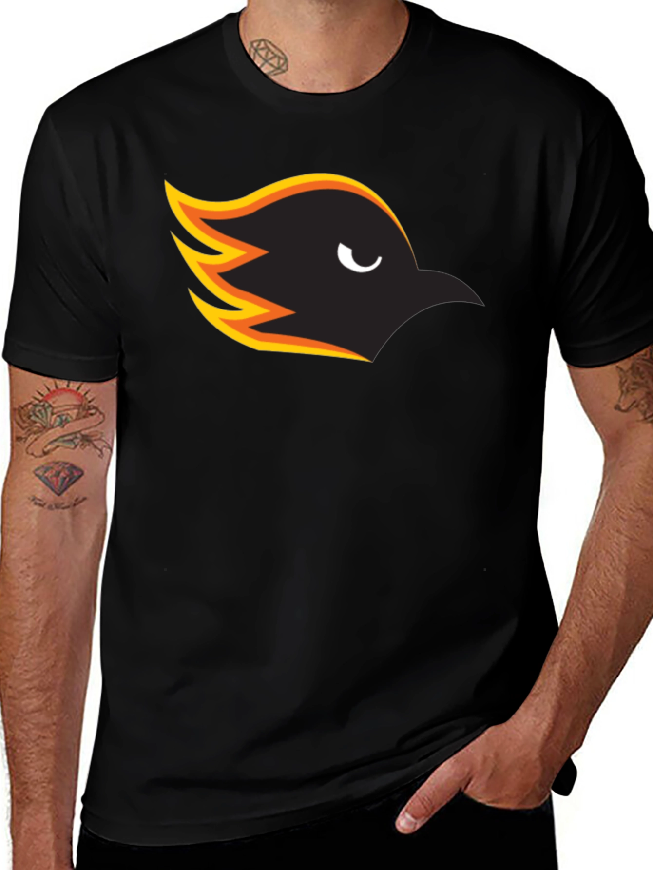 Mens Black T-Shirt with Bird Graphic