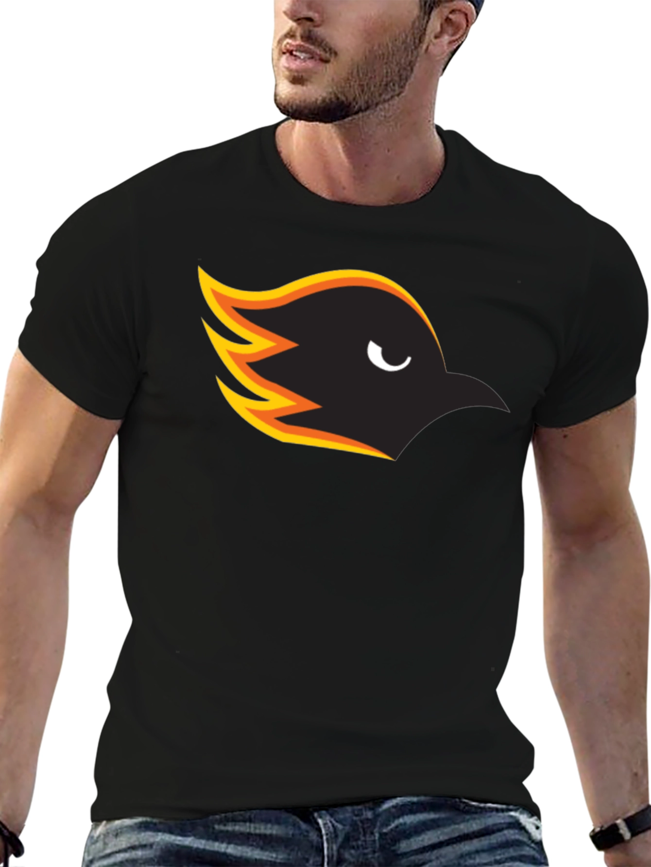 Mens Black T-Shirt with Bird Graphic