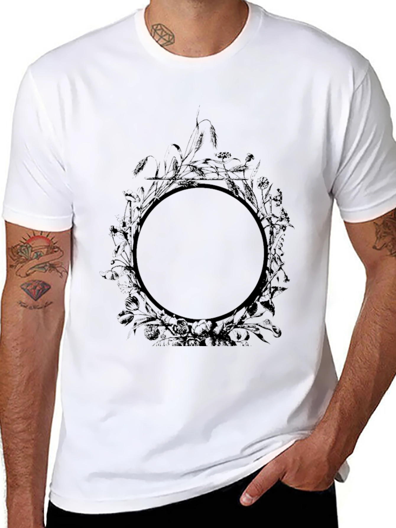 Black Floral Circle Graphic T-Shirt