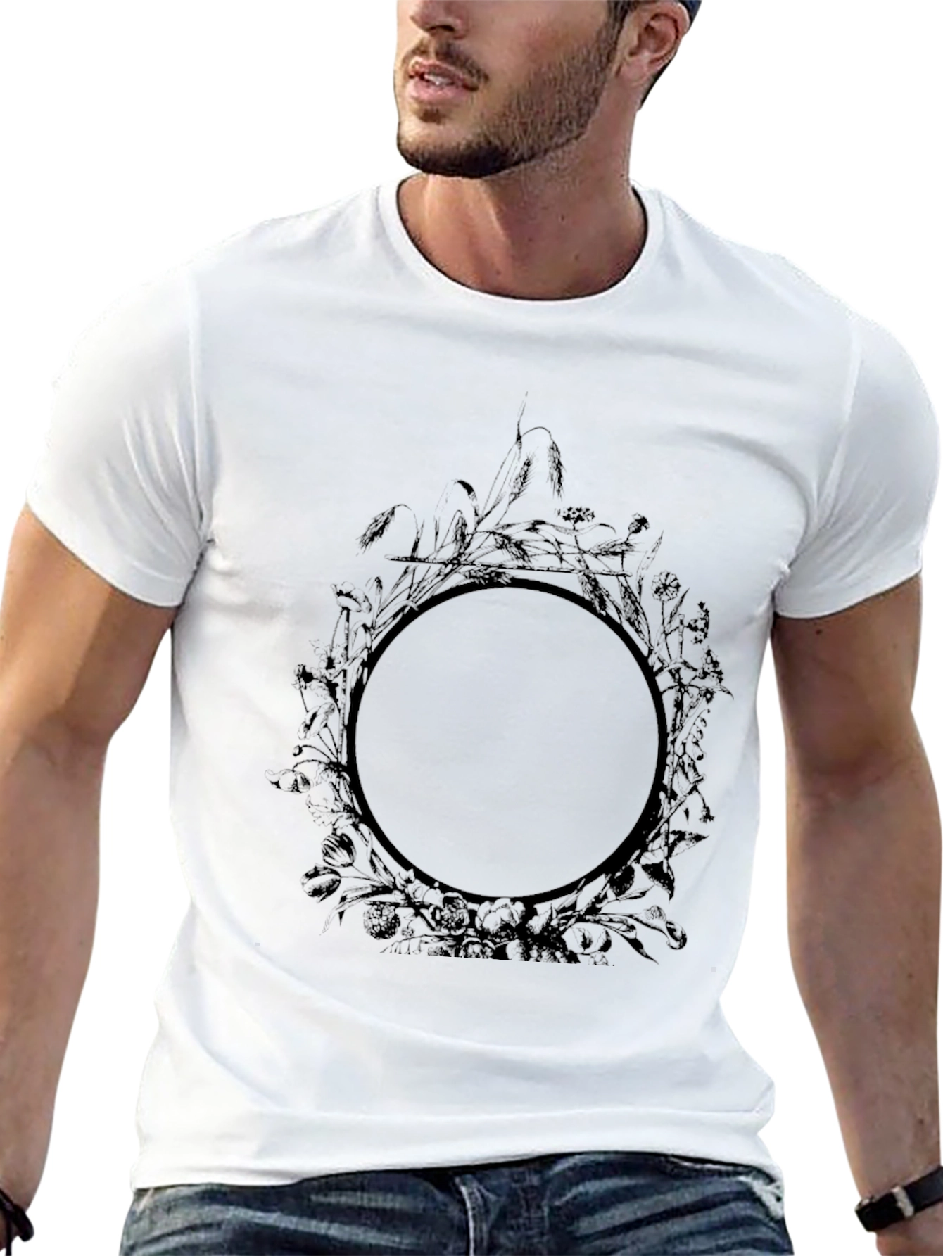 Black Floral Circle Graphic T-Shirt