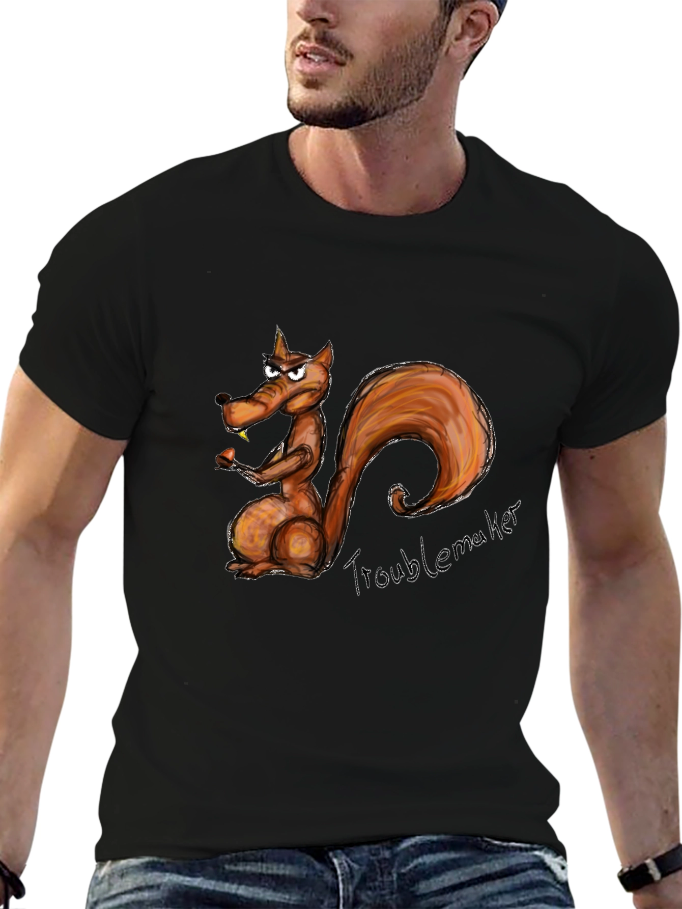 Troublemaker Squirrel Graphic Black T-Shirt