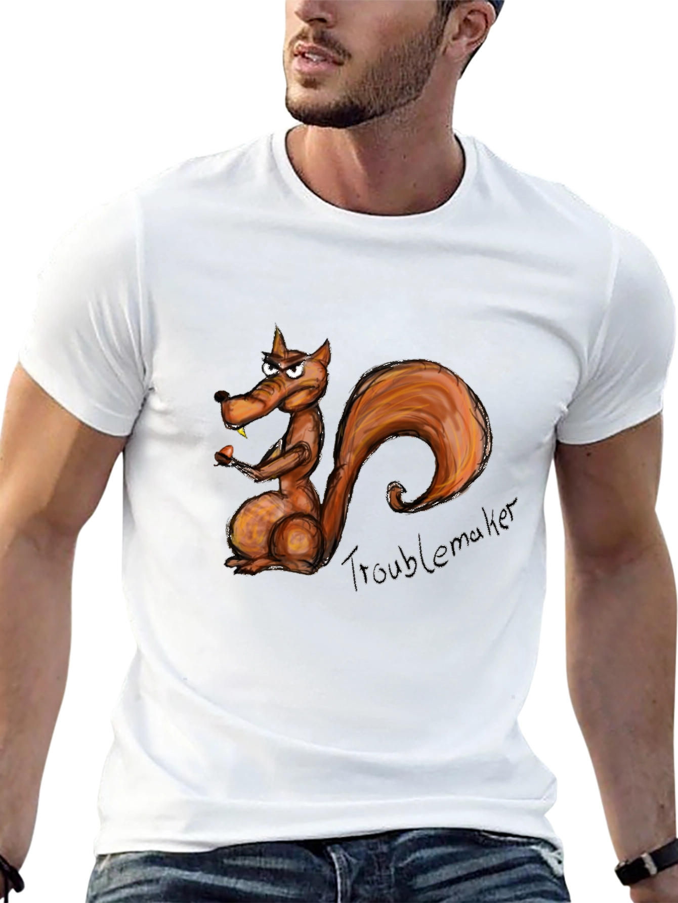 Troublemaker Squirrel Graphic Black T-Shirt