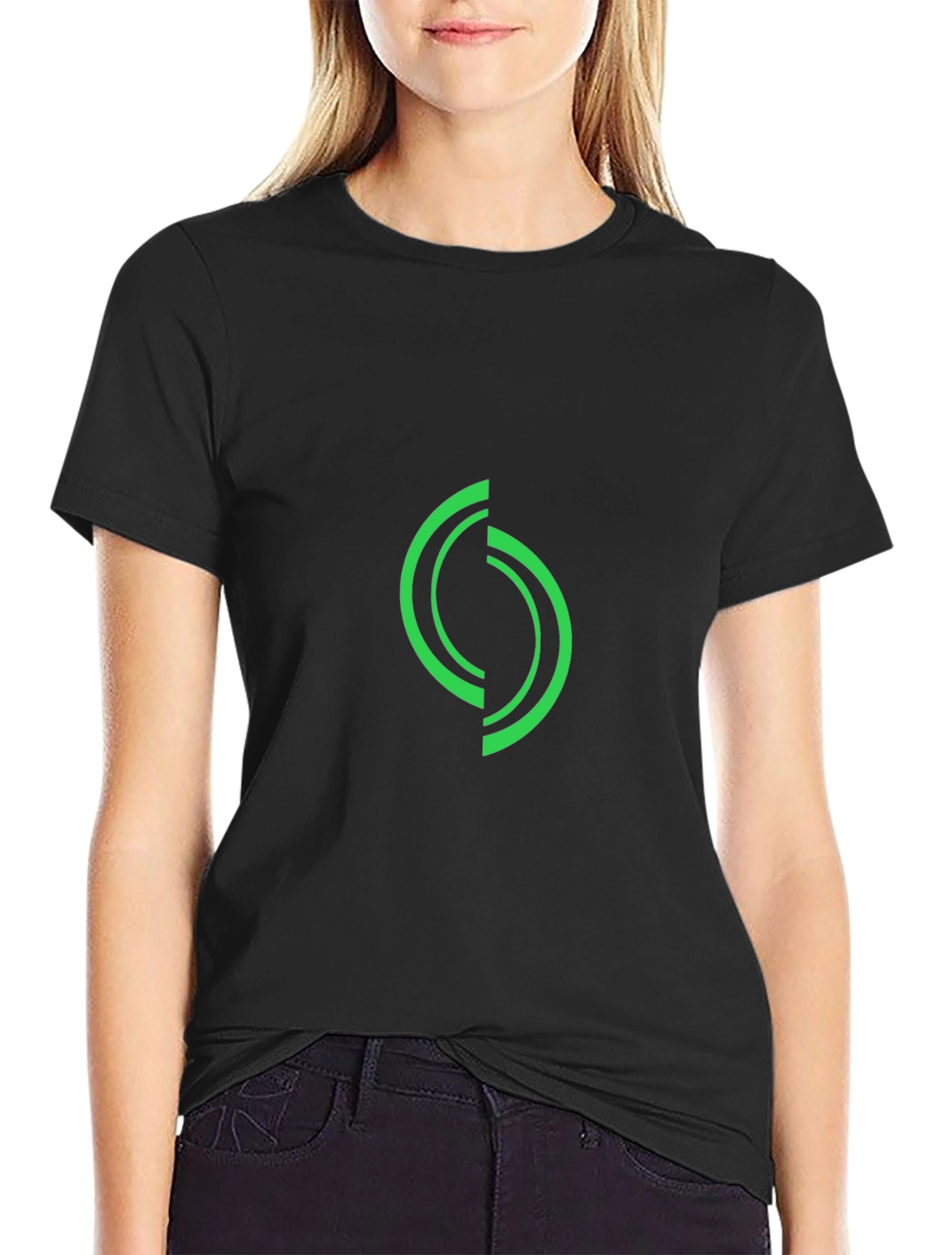 Green Graphic Print Black T-Shirt