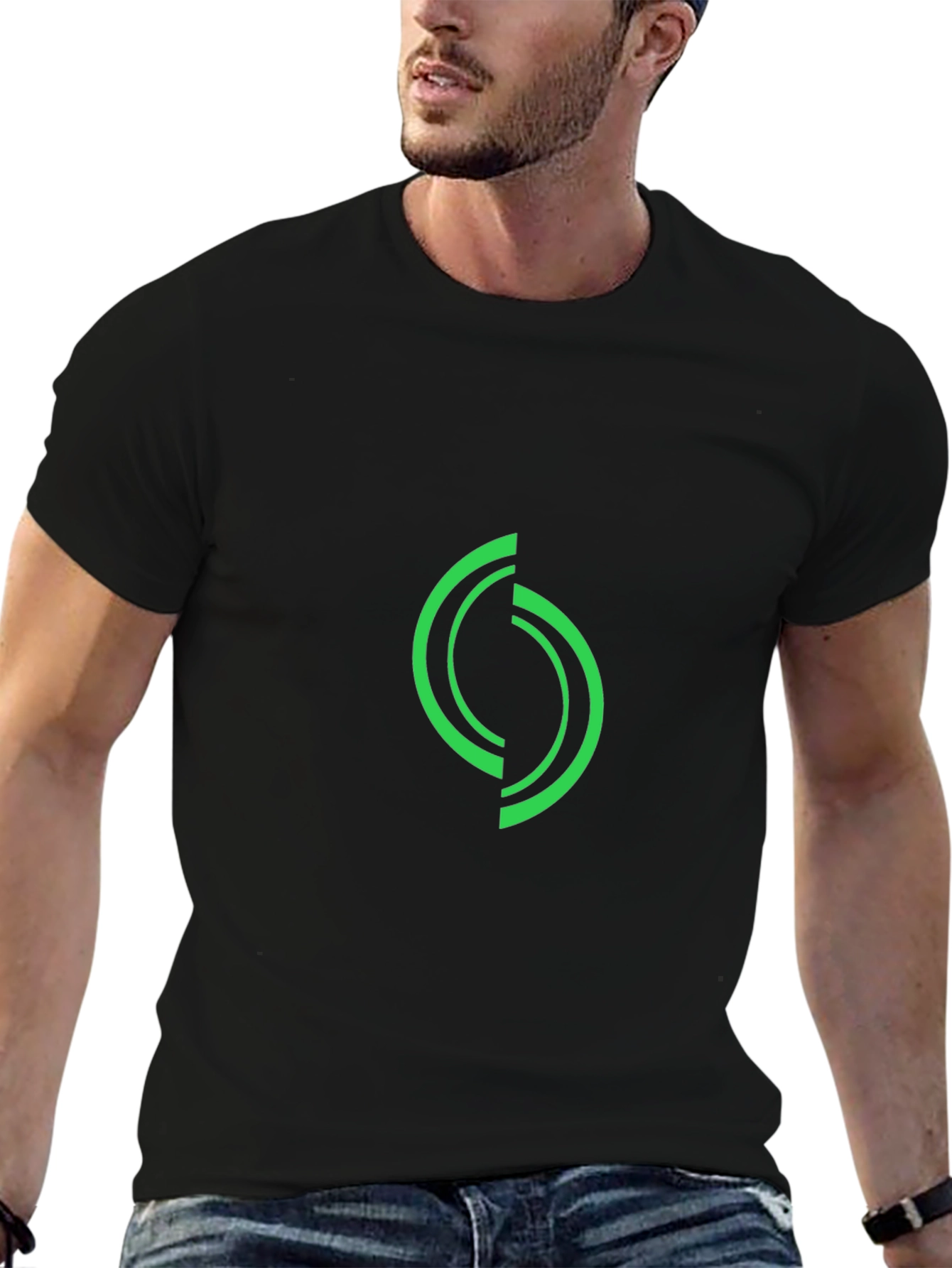 Green Graphic Print Black T-Shirt