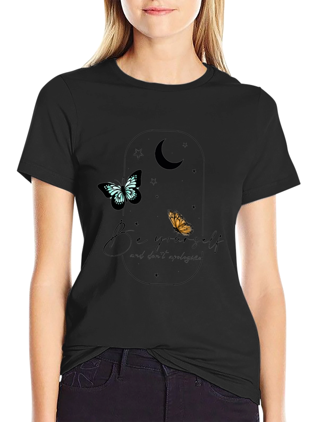 Be Yourself Butterfly Graphic Tee - Black