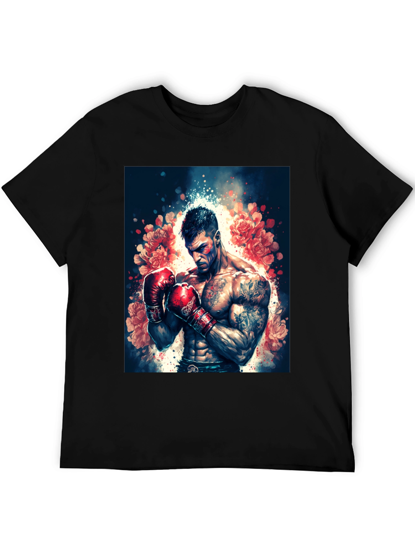 Floral Boxer Graphic Tee - Black T-Shirt