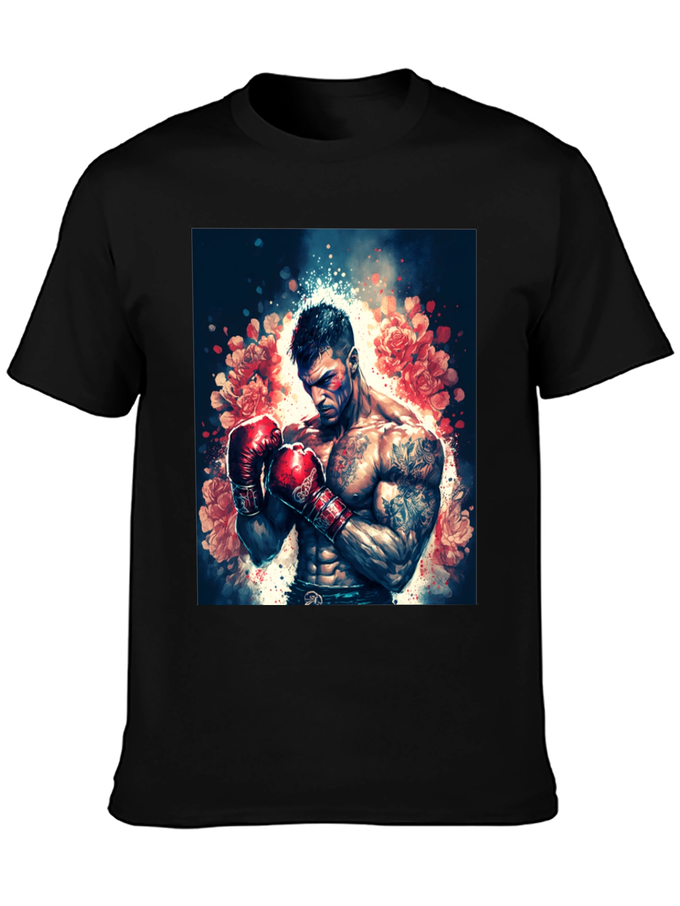 Floral Boxer Graphic Tee - Black T-Shirt