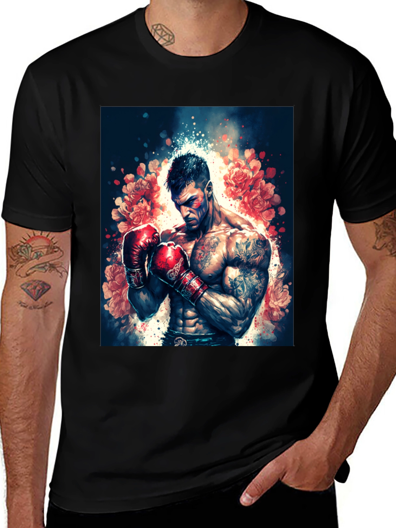 Floral Boxer Graphic Tee - Black T-Shirt
