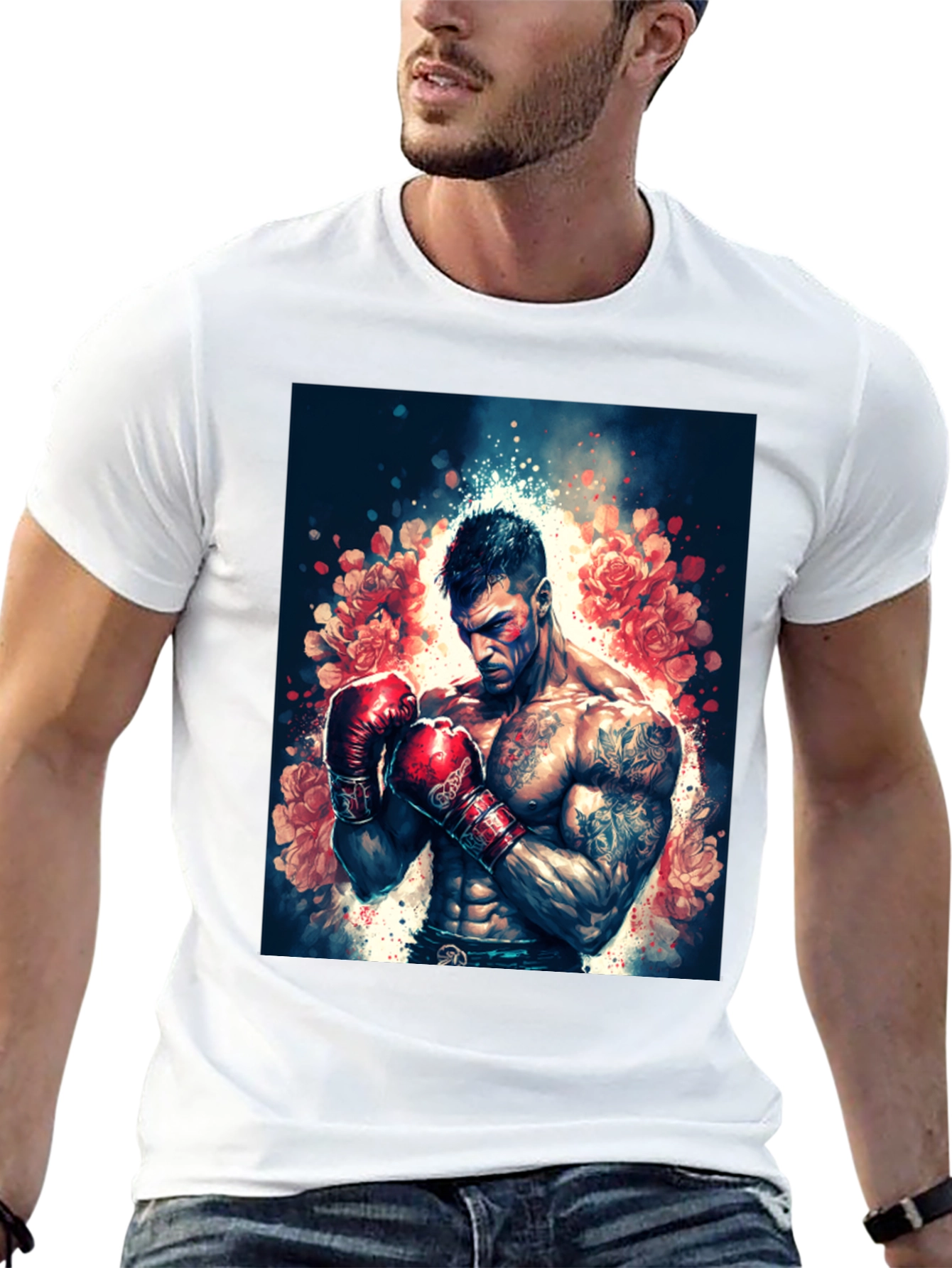 Floral Boxer Graphic Tee - Black T-Shirt