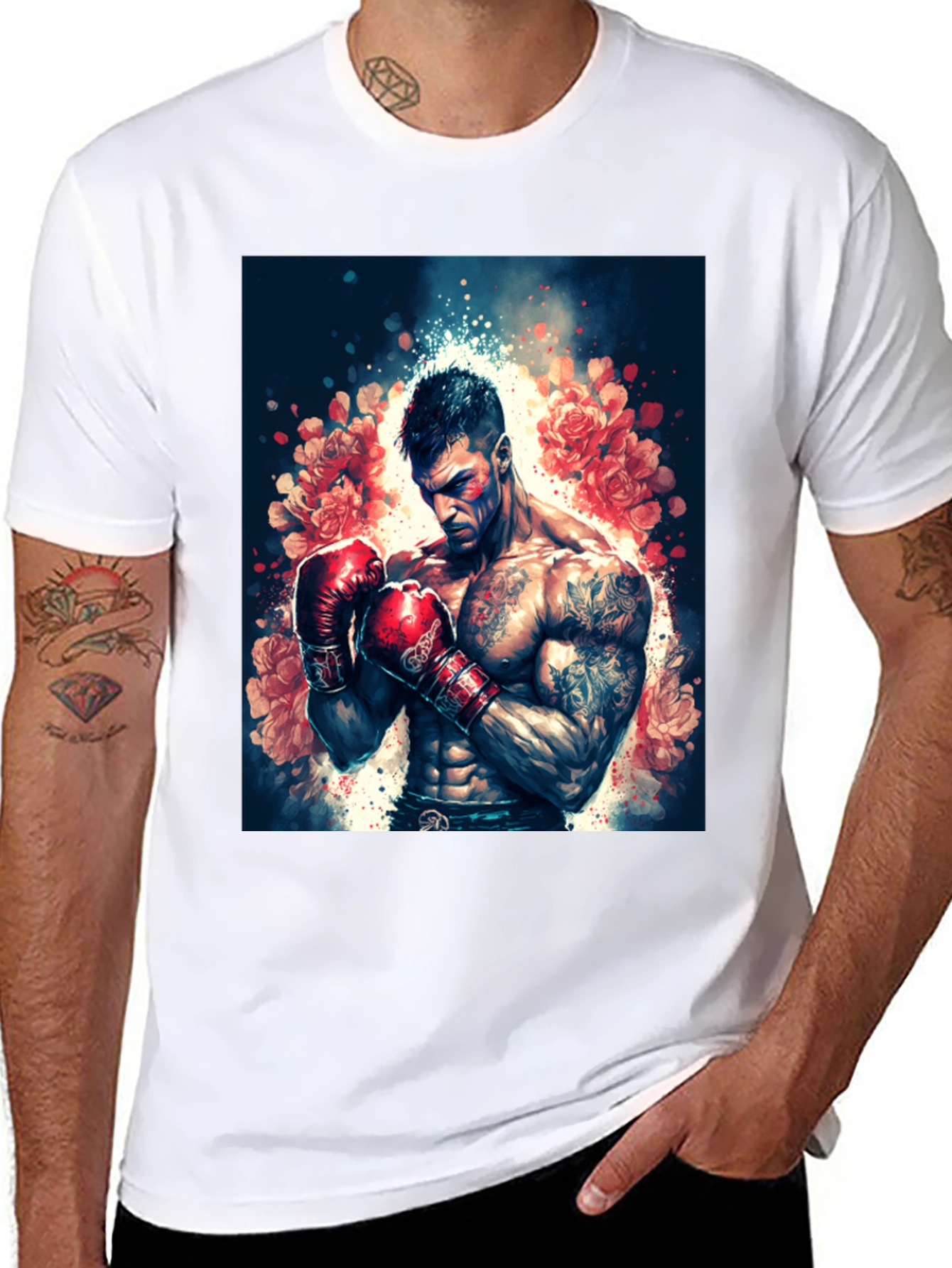 Floral Boxer Graphic Tee - Black T-Shirt