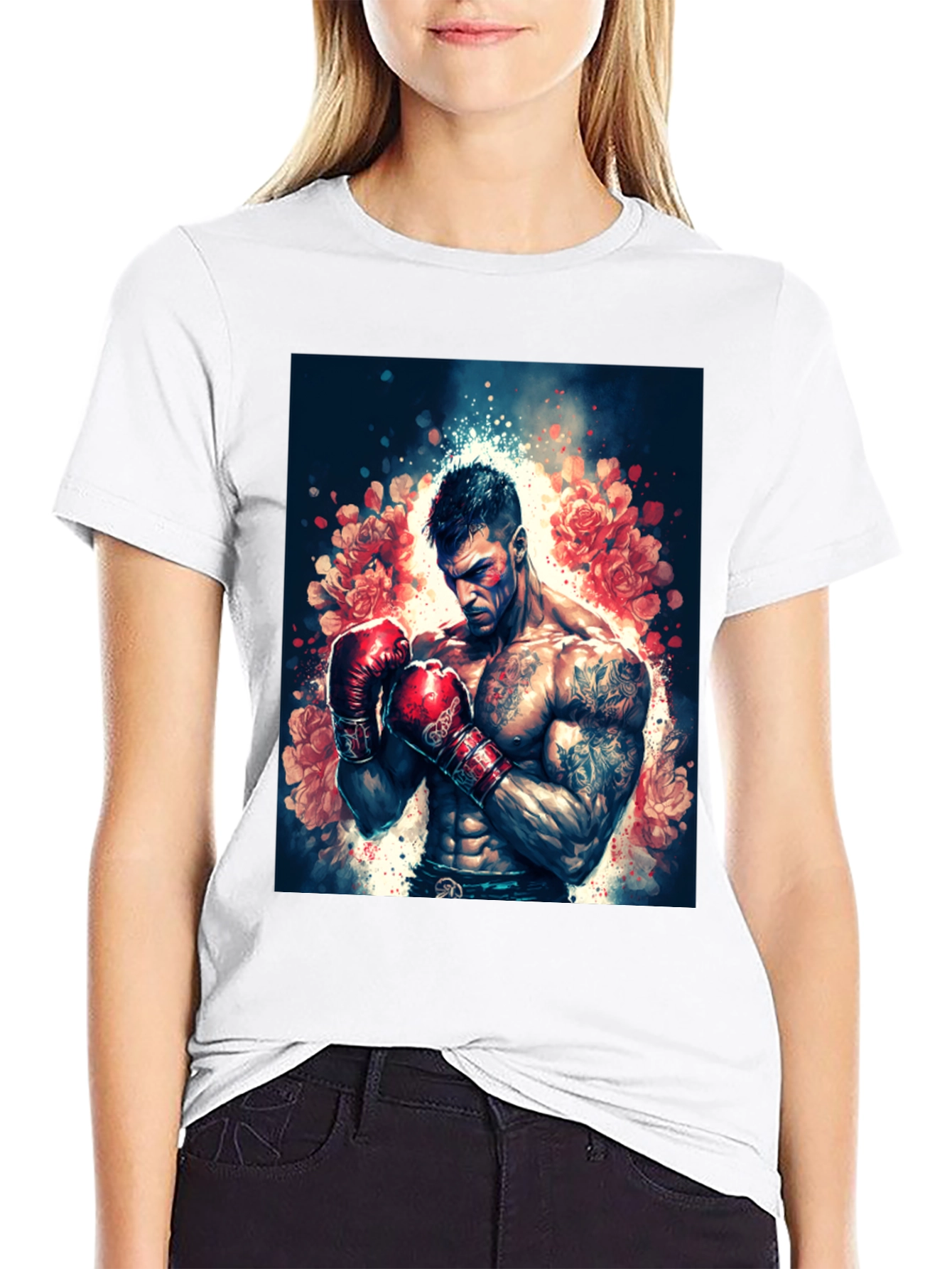Floral Boxer Graphic Tee - Black T-Shirt