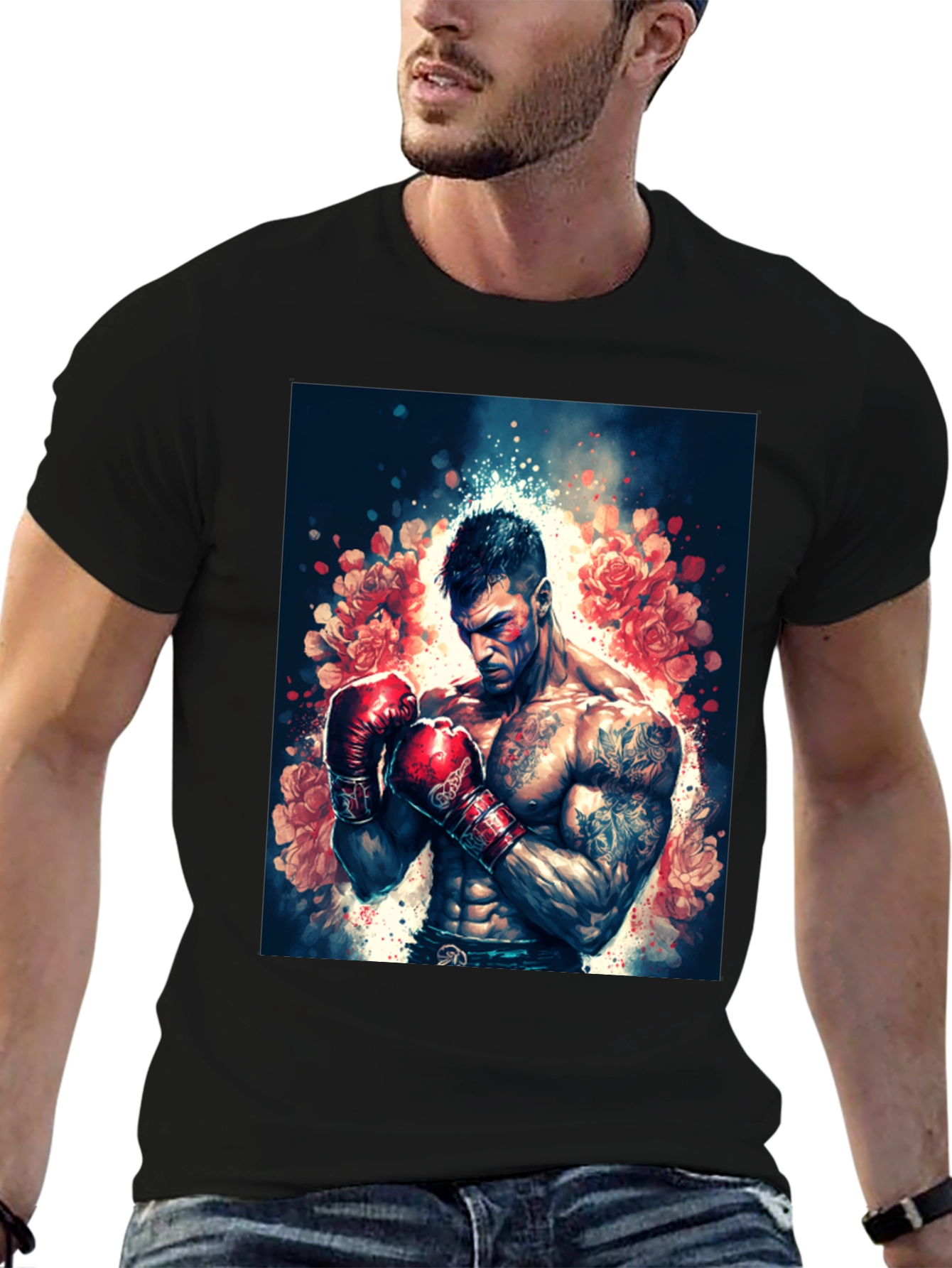 Floral Boxer Graphic Tee - Black T-Shirt