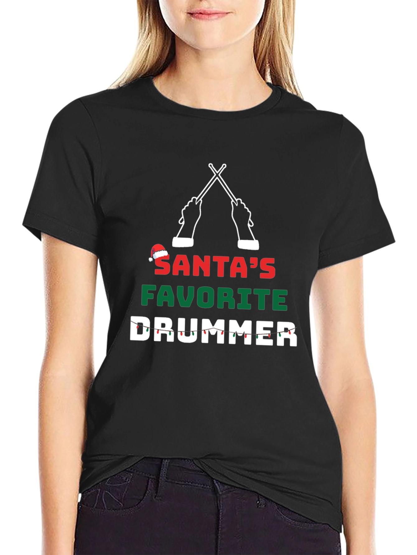 Santas Favorite Drummer Christmas T-Shirt