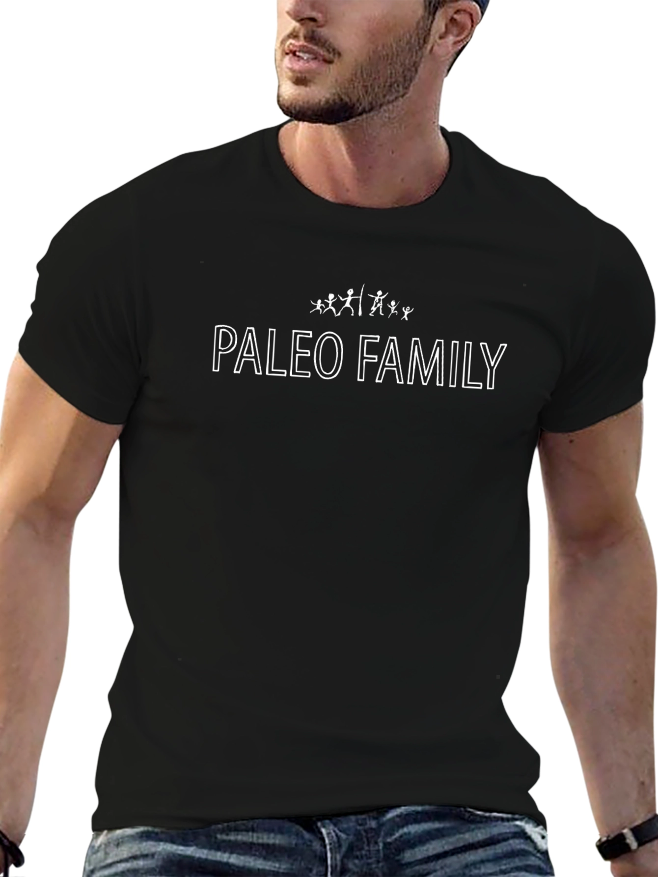 Paleo Family Black T-Shirt Caveman Family Graphic Tee