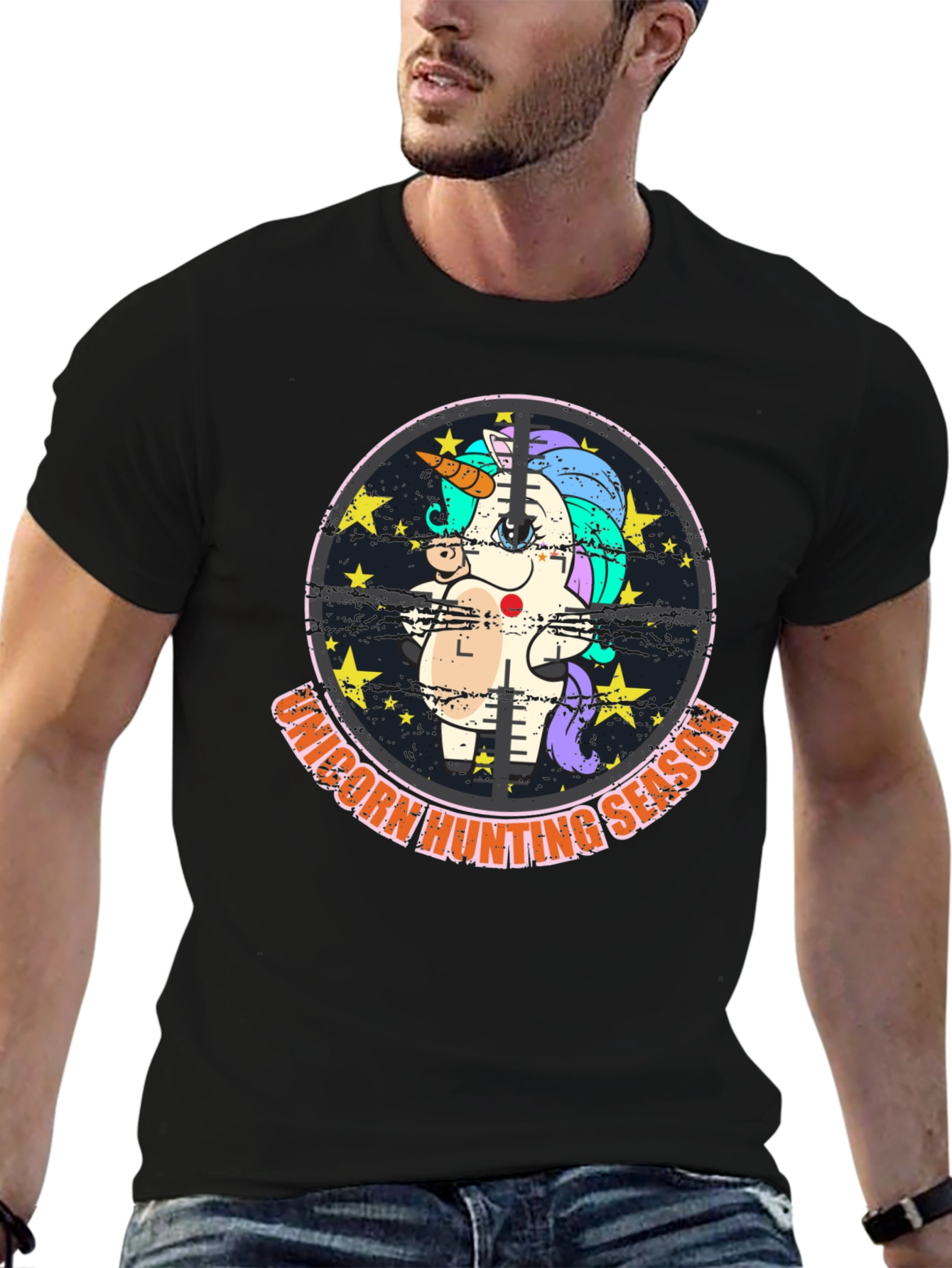 Unicorn Hunting Season Black T-Shirt