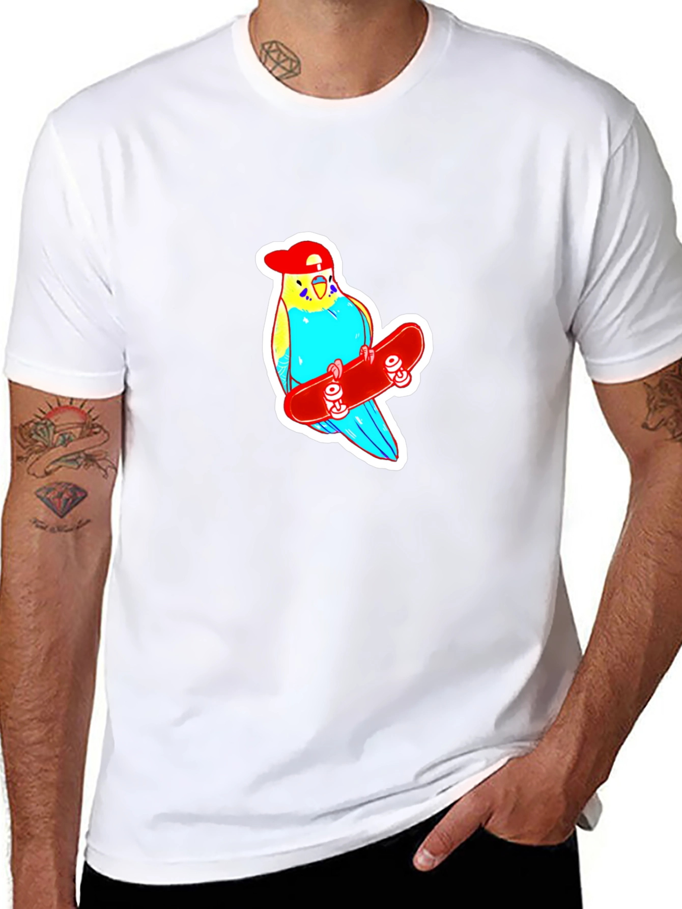 Skater Budgie T-Shirt - Cool Birdie Tee