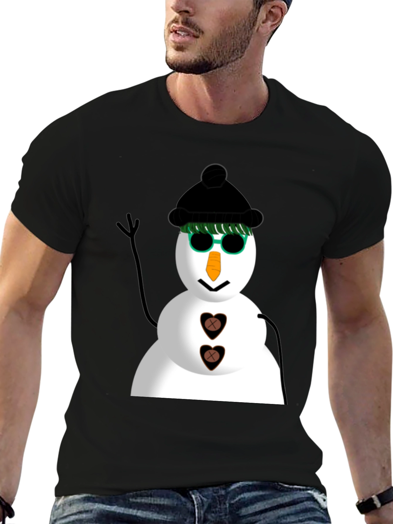 Cool Snowman Graphic Tee - Black