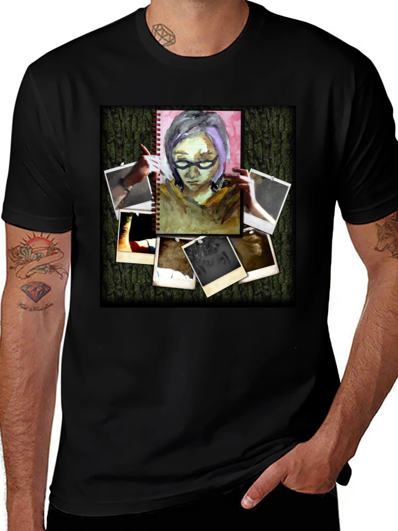 Artistic Photo Collage Black T-Shirt