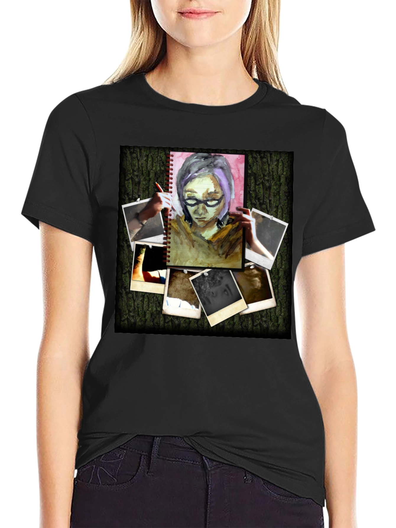 Artistic Photo Collage Black T-Shirt