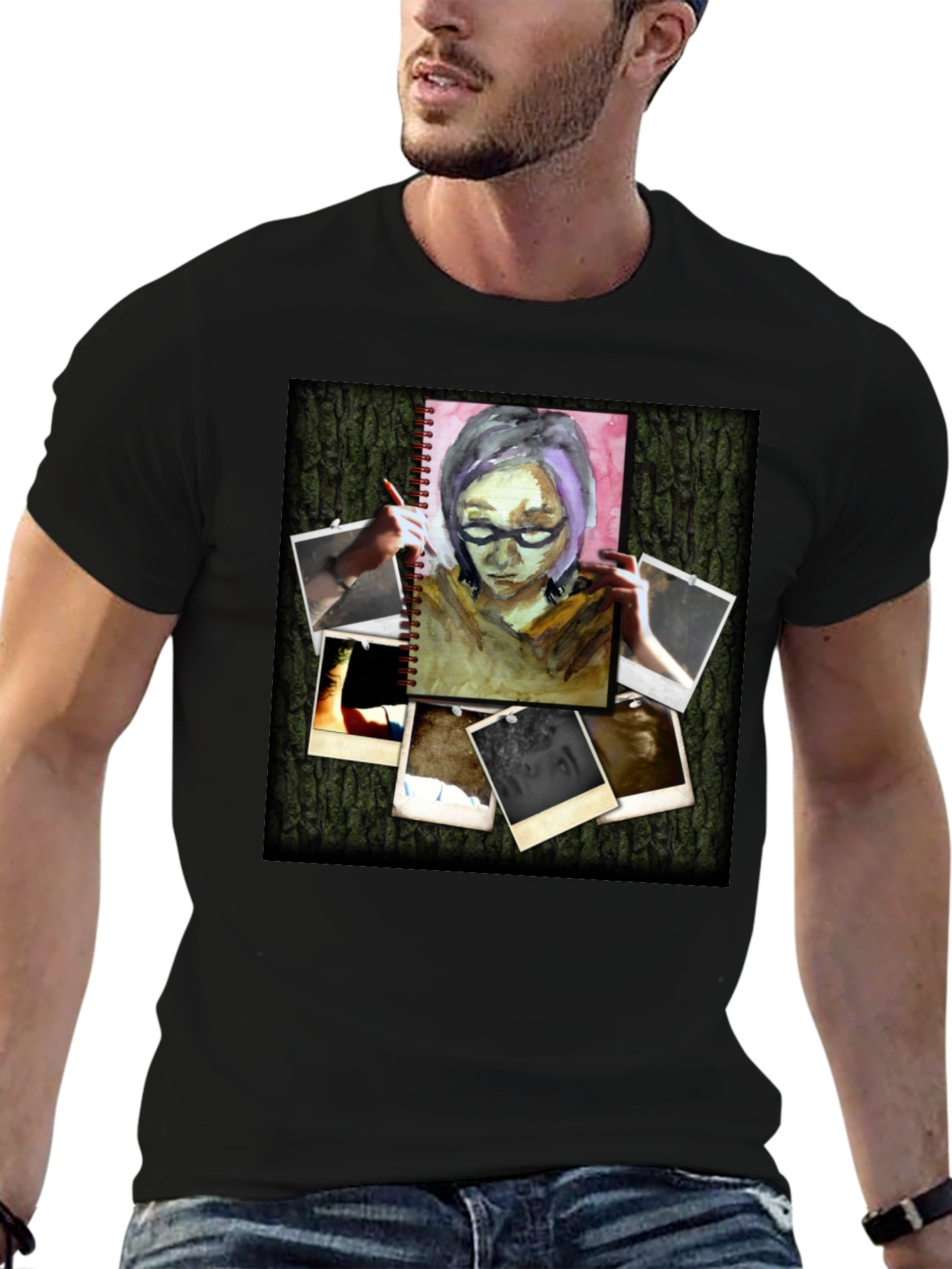 Artistic Photo Collage Black T-Shirt