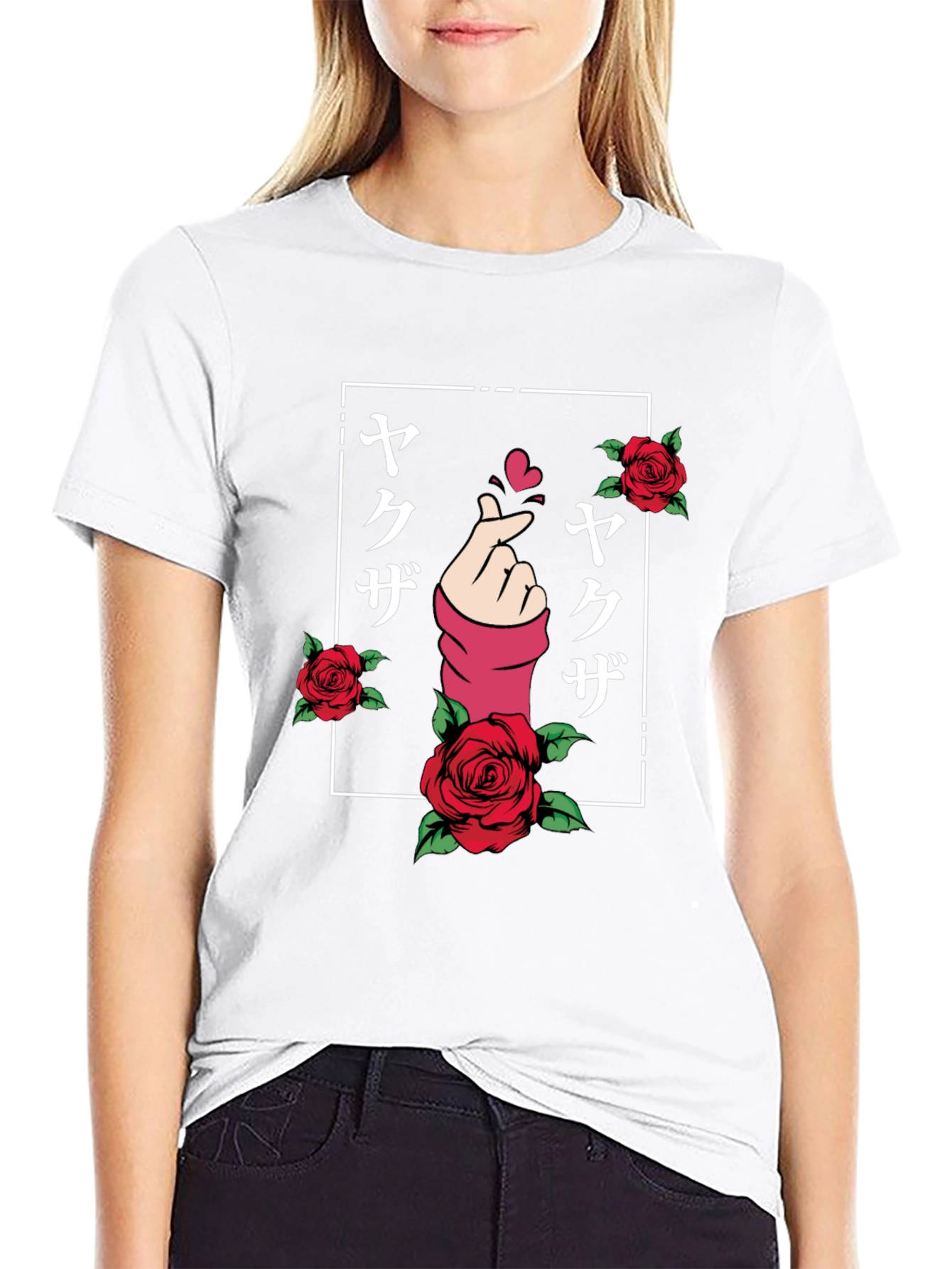 Finger Heart Rose Graphic Tee
