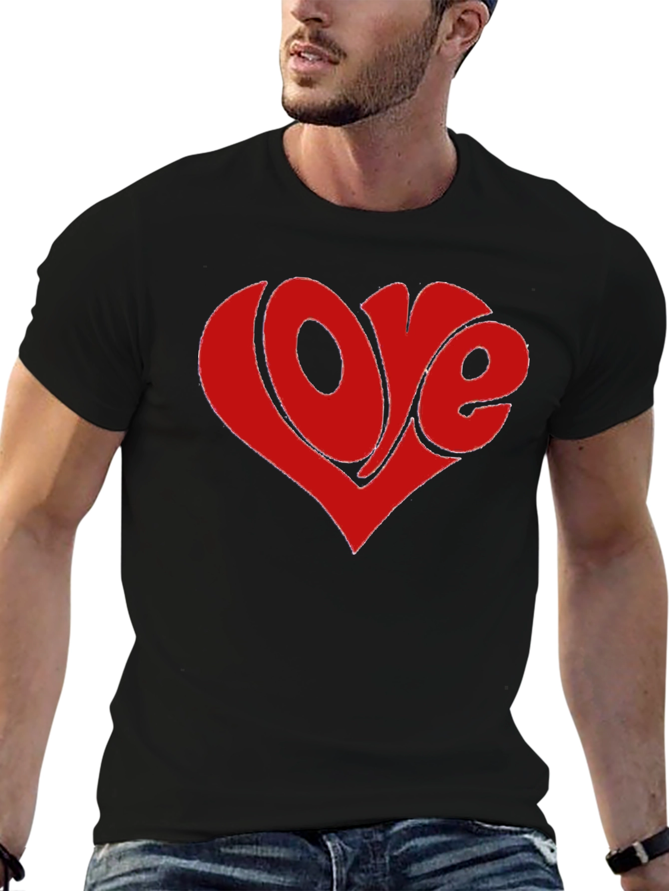 Retro Love Heart Graphic Tee - Black