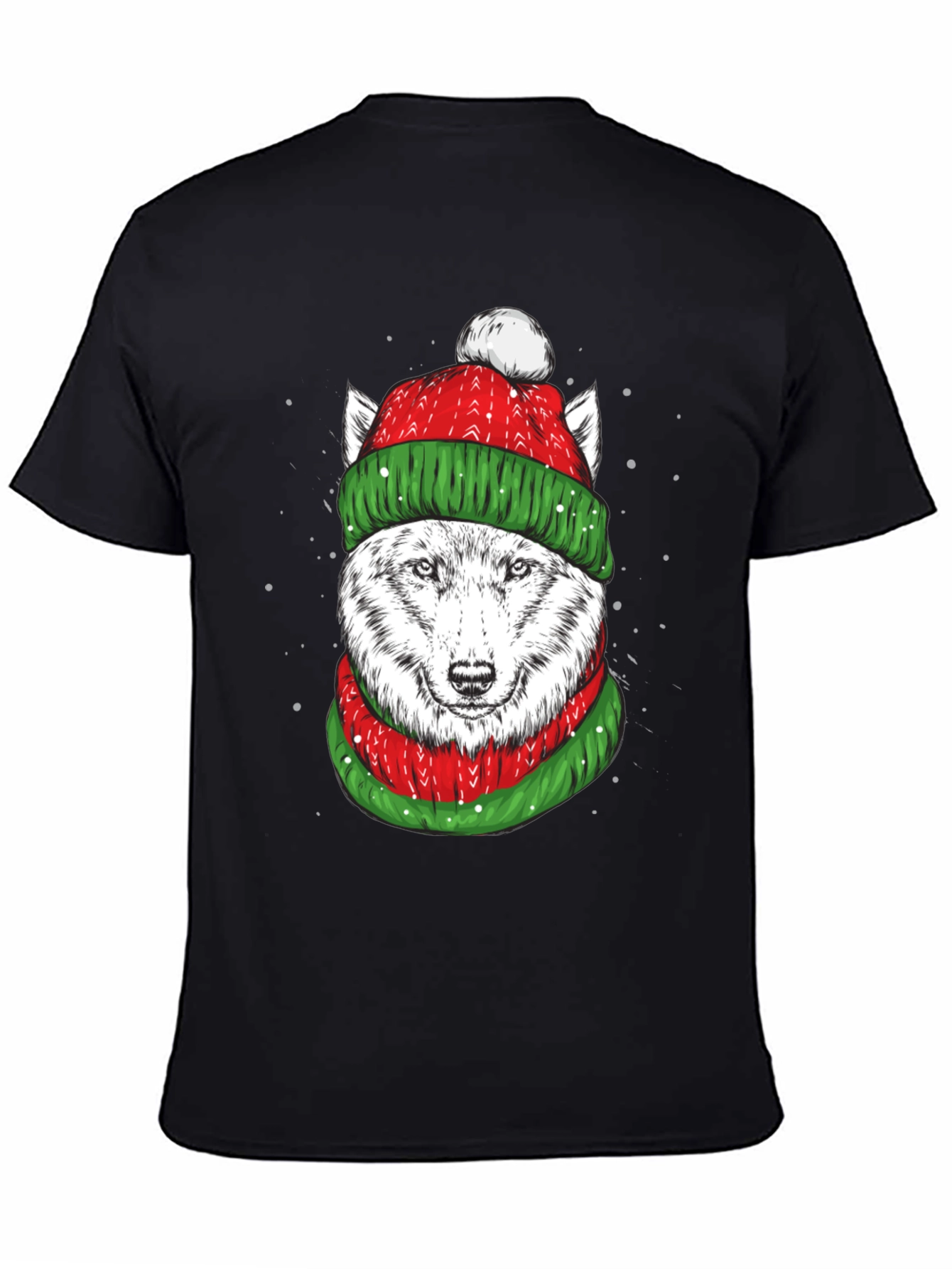 Festive Wolf Graphic Tee - Holiday Apparel