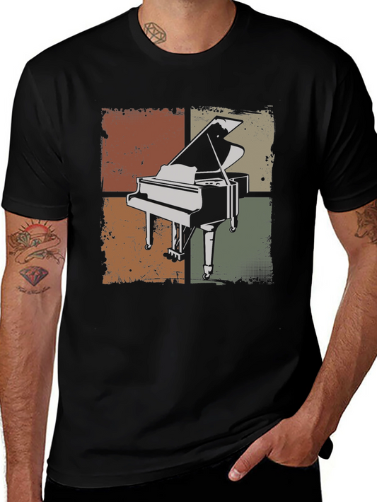 Vintage Piano Graphic Tee - Classic Musician Style