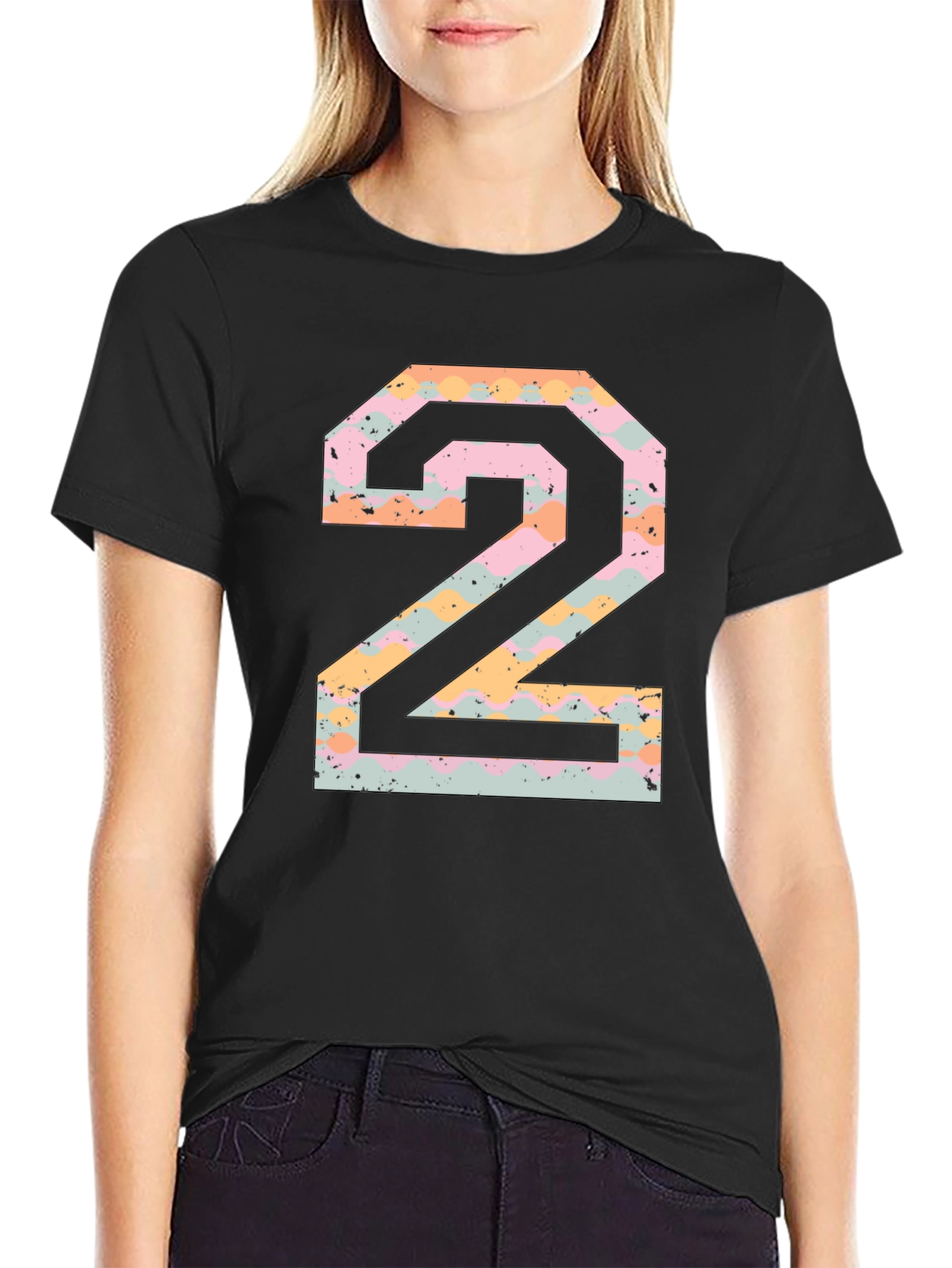 Number 2 Graphic Print Black T-Shirt