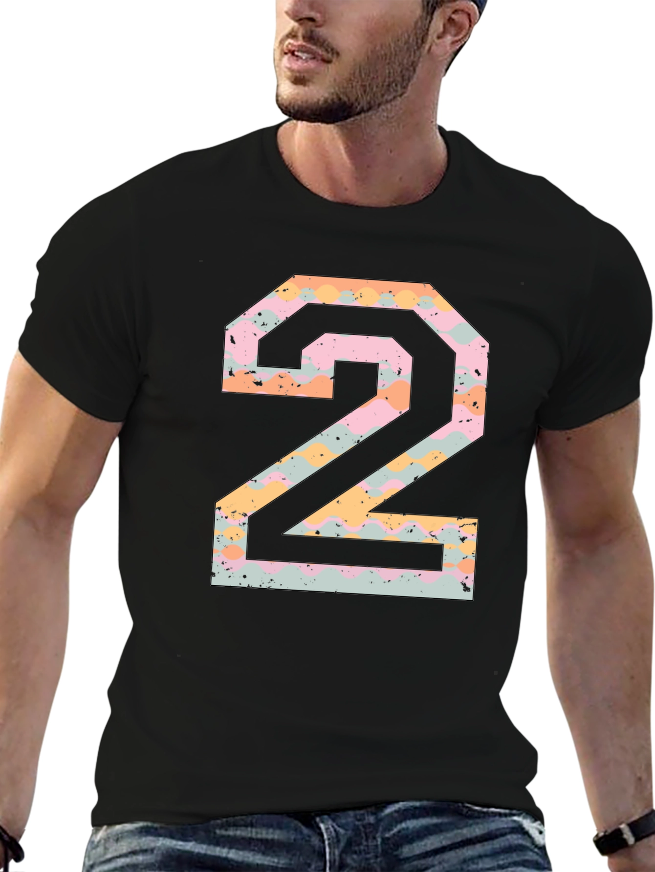 Number 2 Graphic Print Black T-Shirt