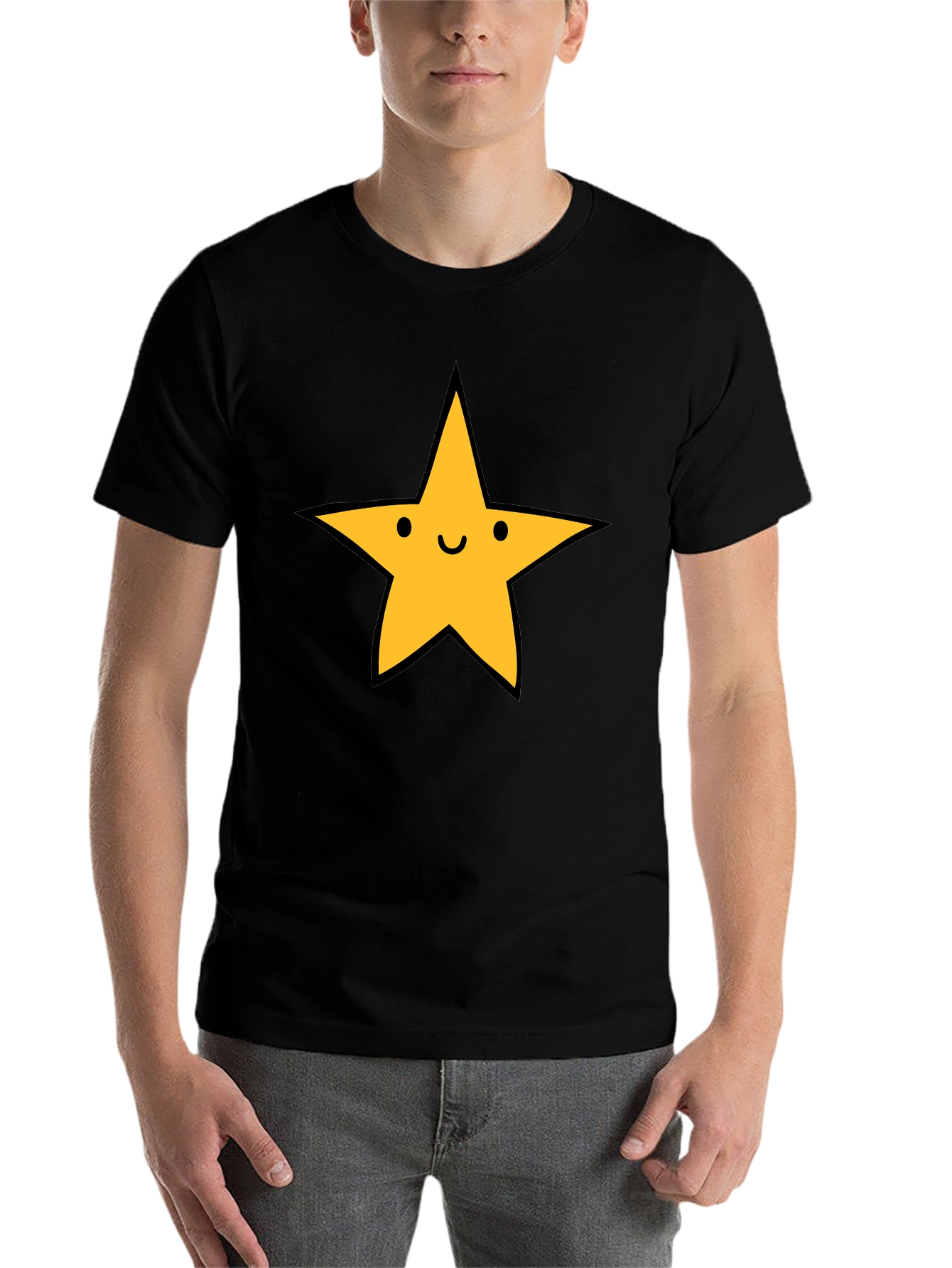 Happy Star Graphic Tee - Black Casual T-Shirt
