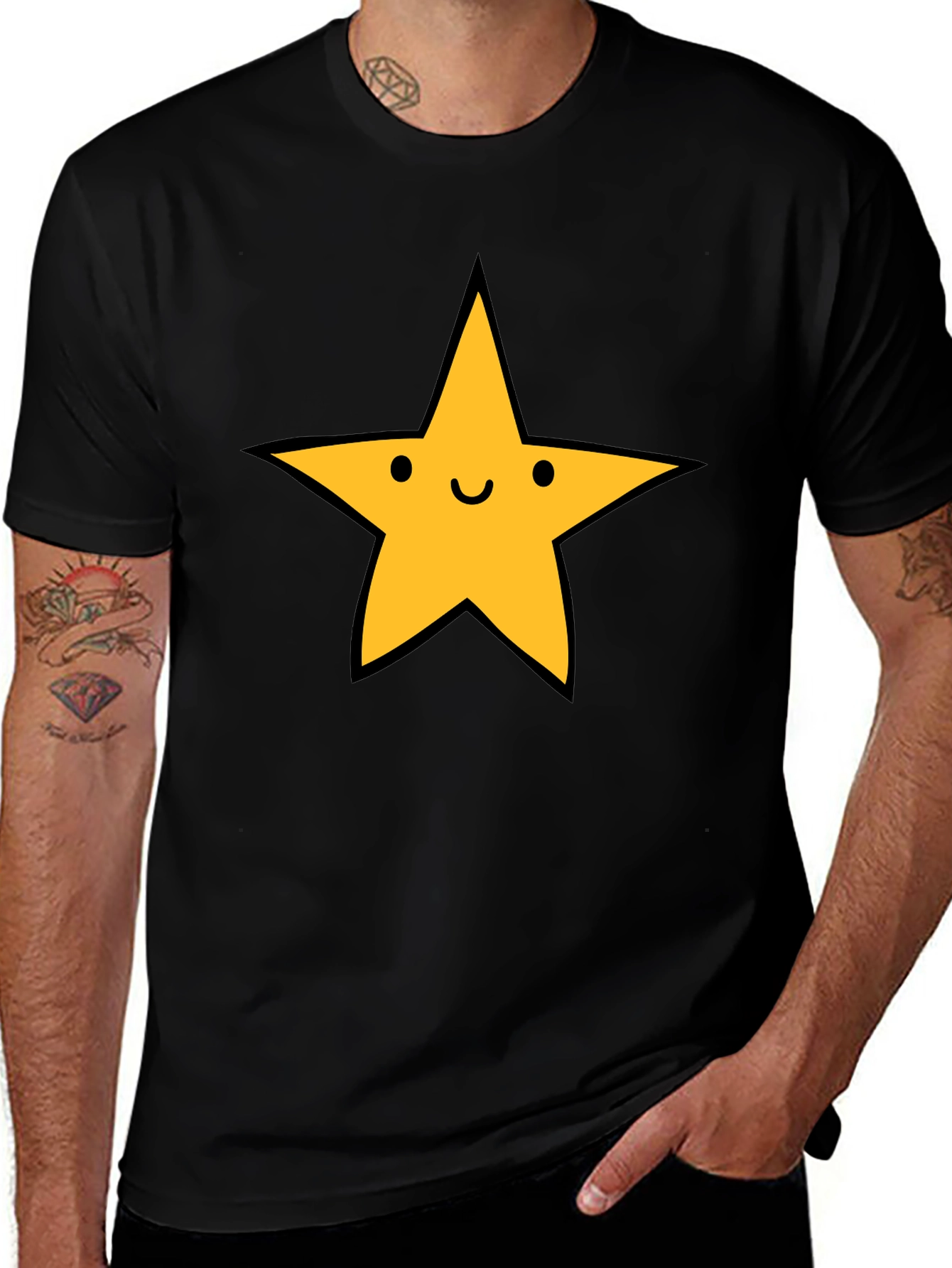 Happy Star Graphic Tee - Black Casual T-Shirt