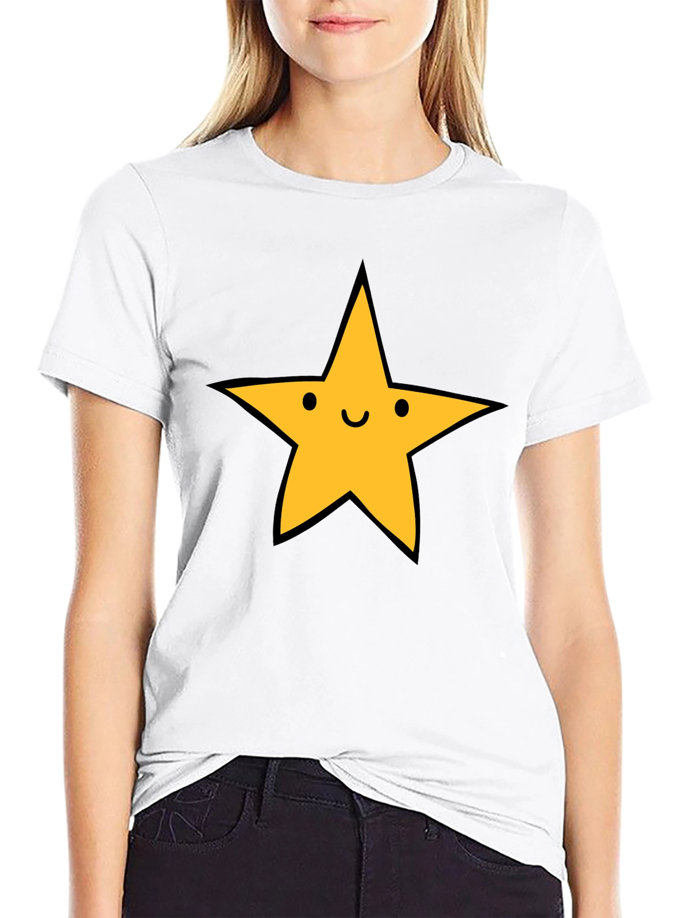 Happy Star Graphic Tee - Black Casual T-Shirt
