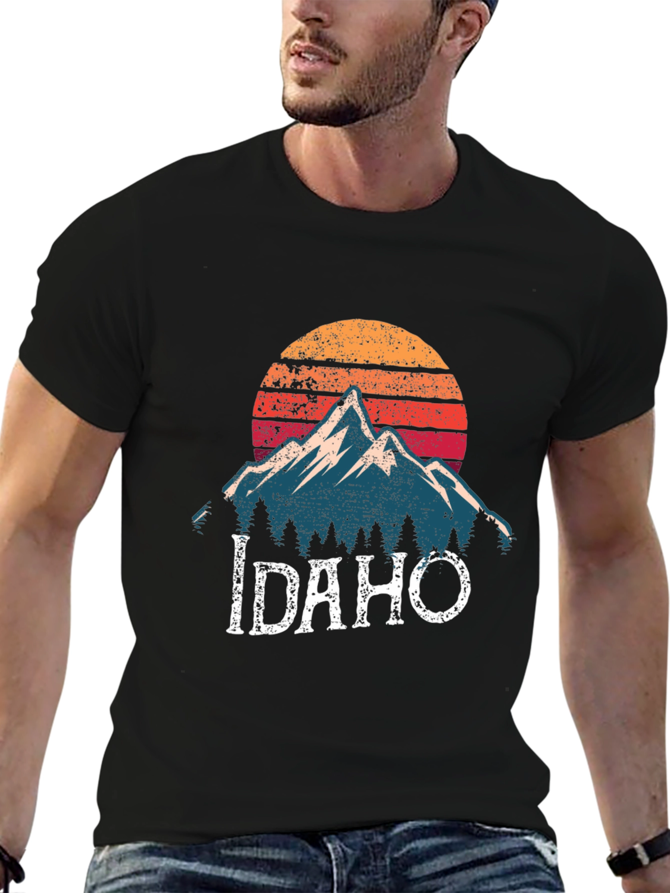 Idaho Mountain Graphic T-Shirt - Retro Sunset Design