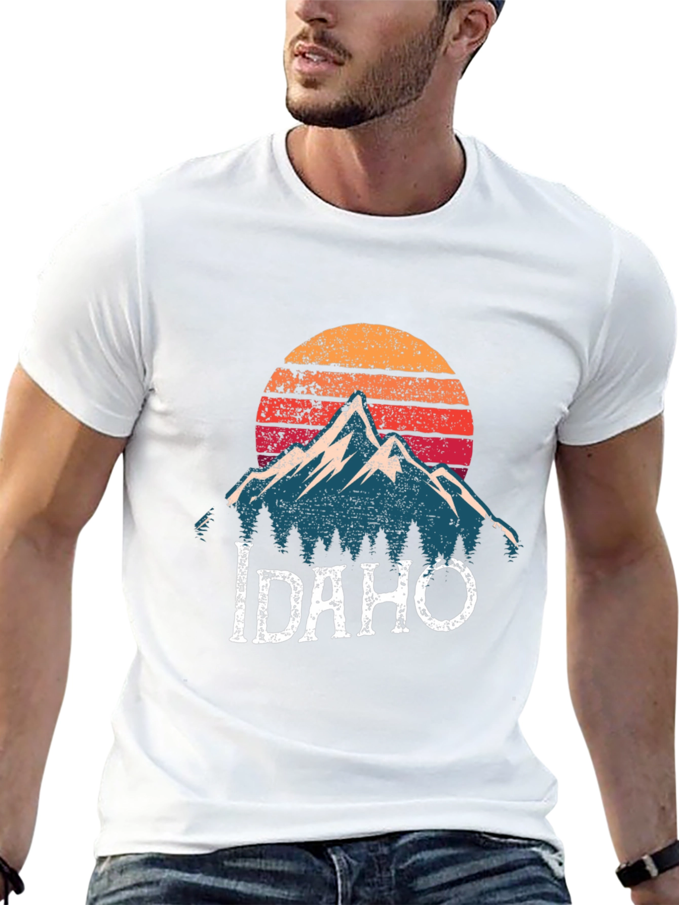 Idaho Mountain Graphic T-Shirt - Retro Sunset Design