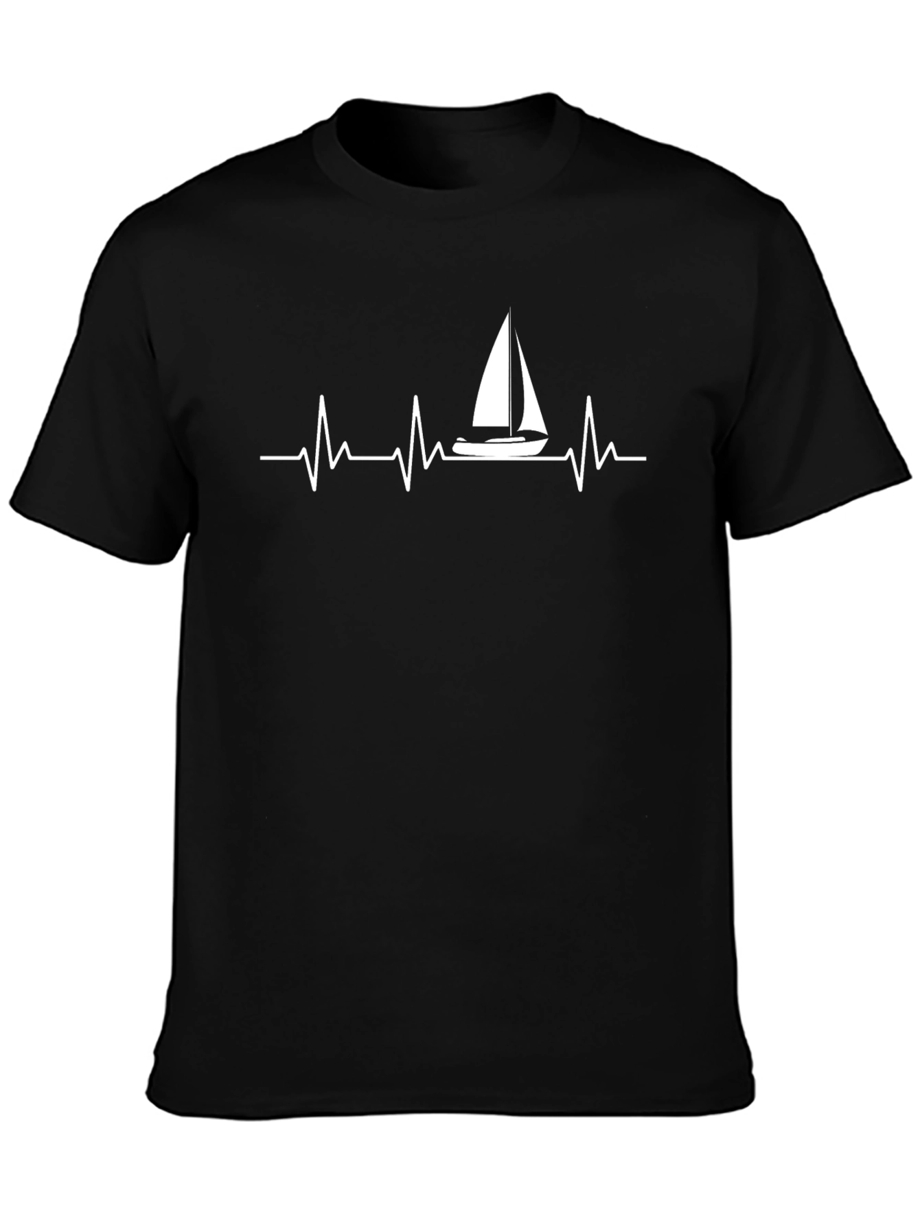 Sailing Heartbeat Graphic Tee - Black Cotton Comfort