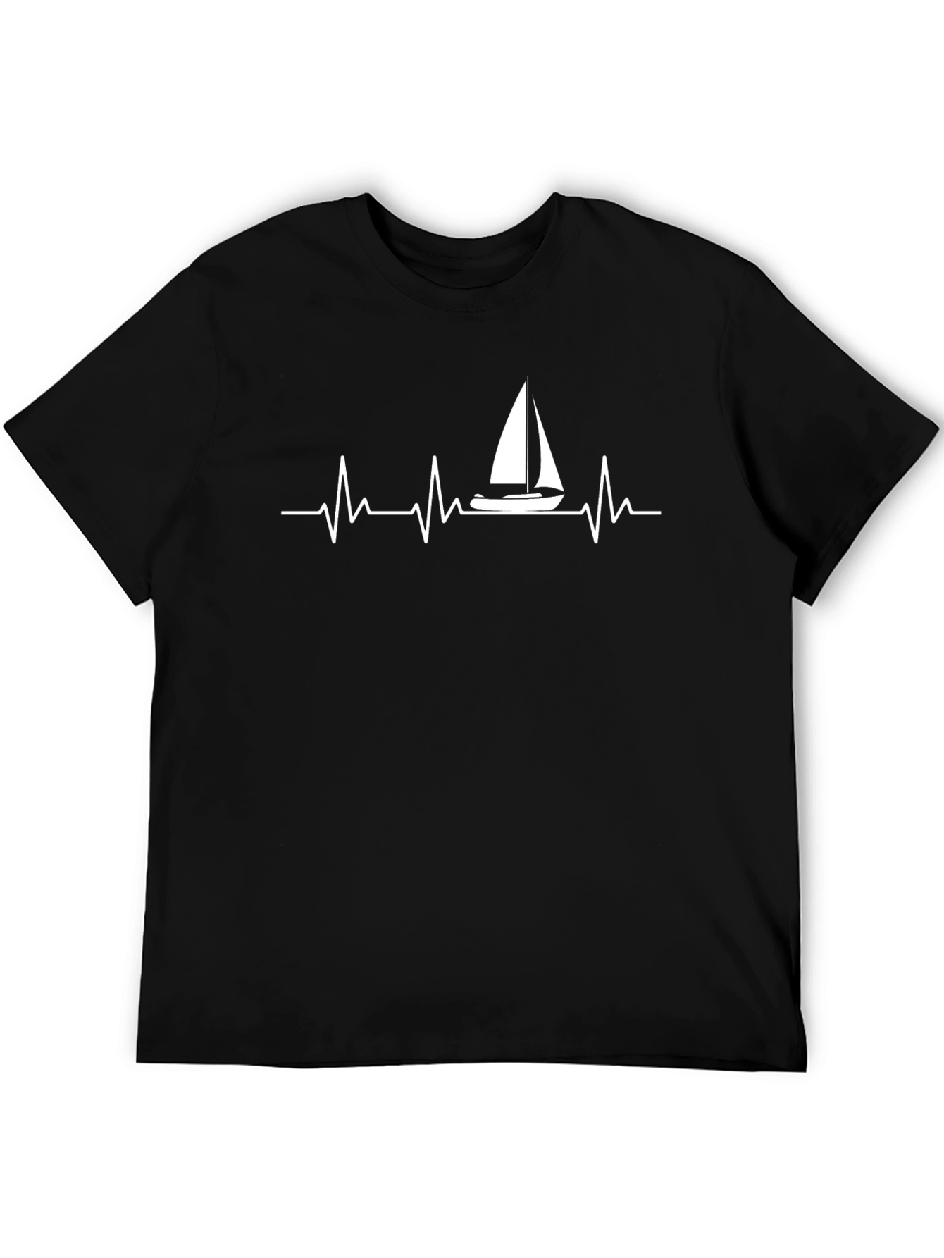 Sailing Heartbeat Graphic Tee - Black Cotton Comfort
