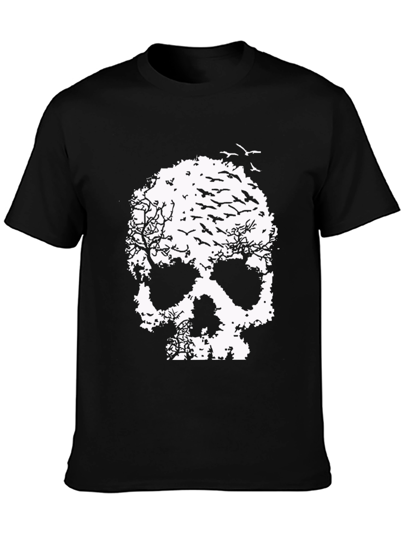 Skull Tree Bird Graphic Print T-Shirt