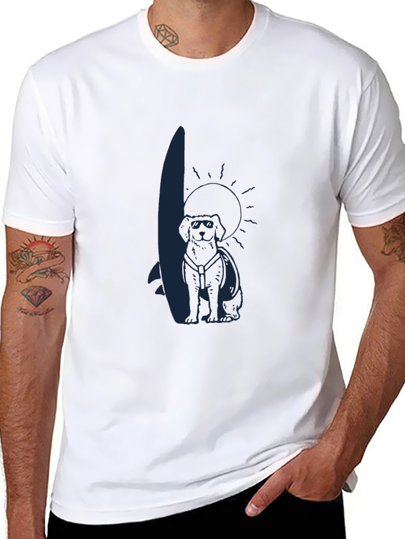 Cool Dog Surfer Graphic Tee - Black
