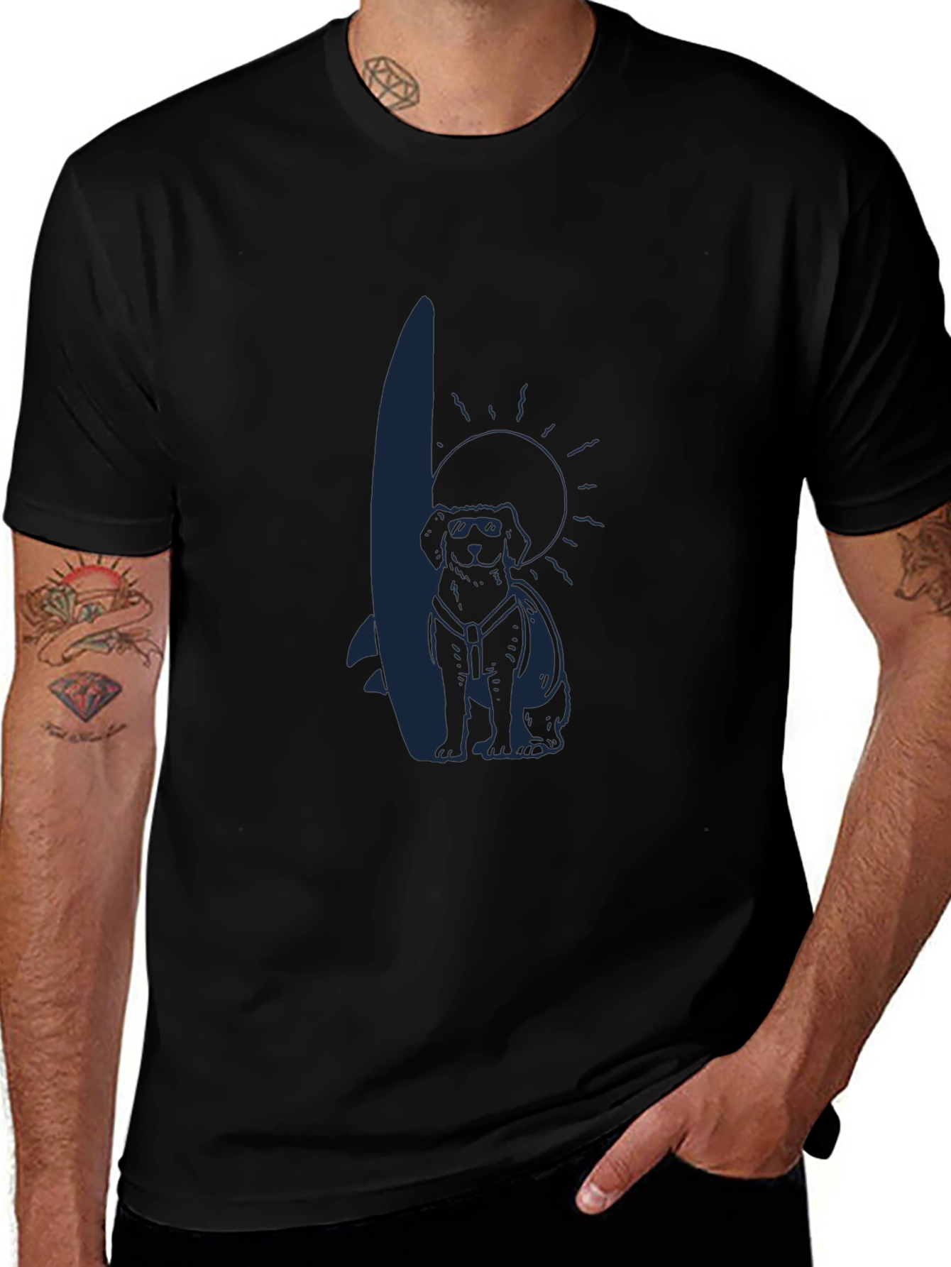 Cool Dog Surfer Graphic Tee - Black