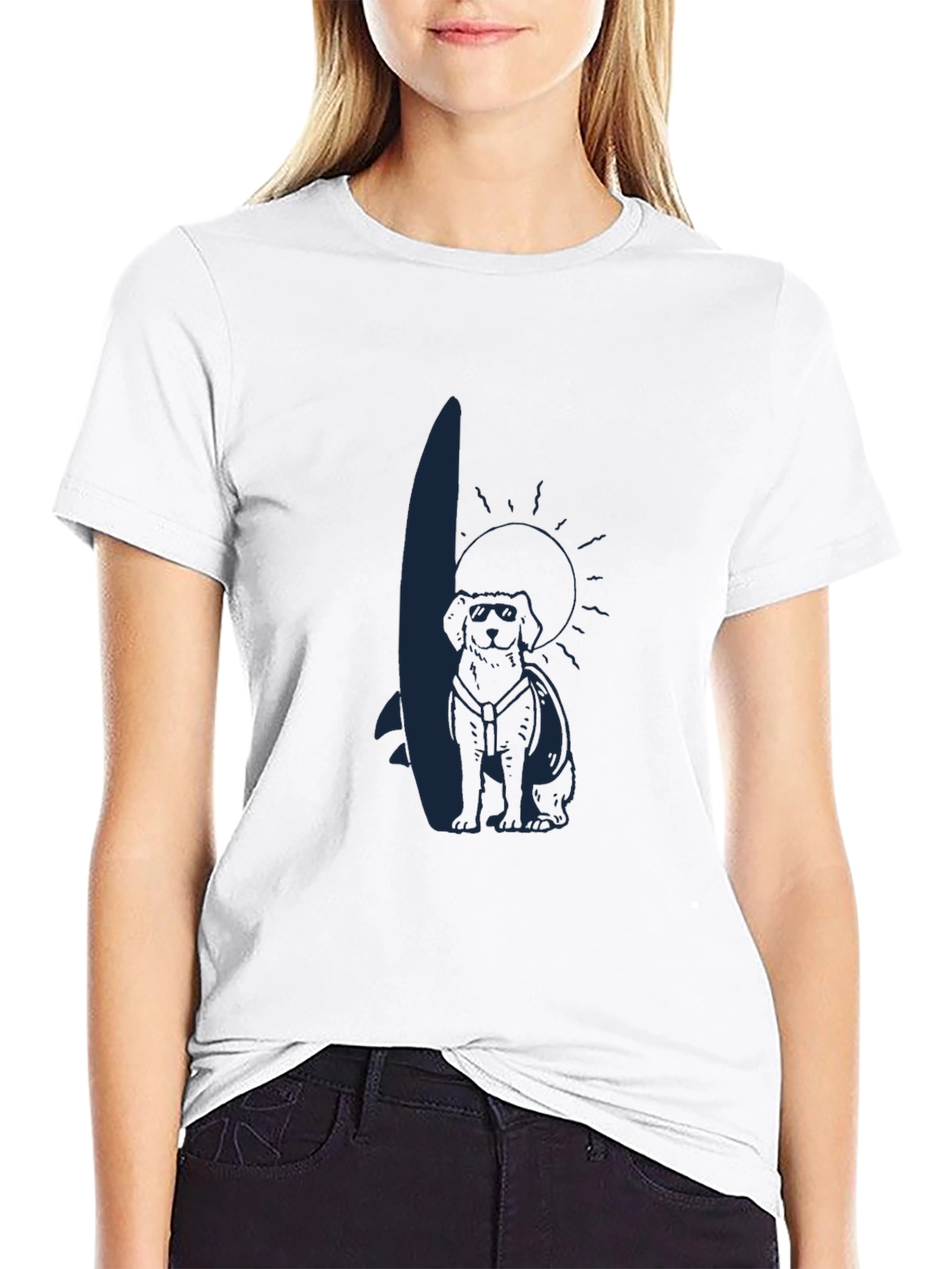 Cool Dog Surfer Graphic Tee - Black