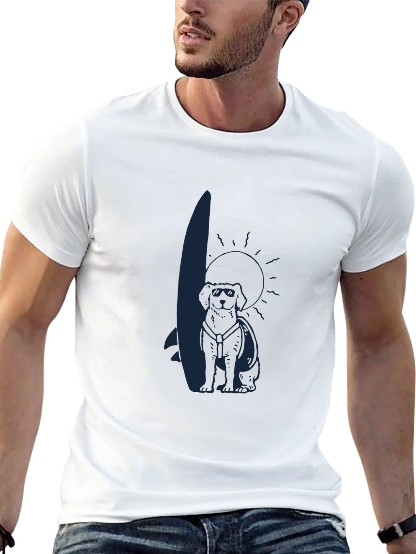 Cool Dog Surfer Graphic Tee - Black