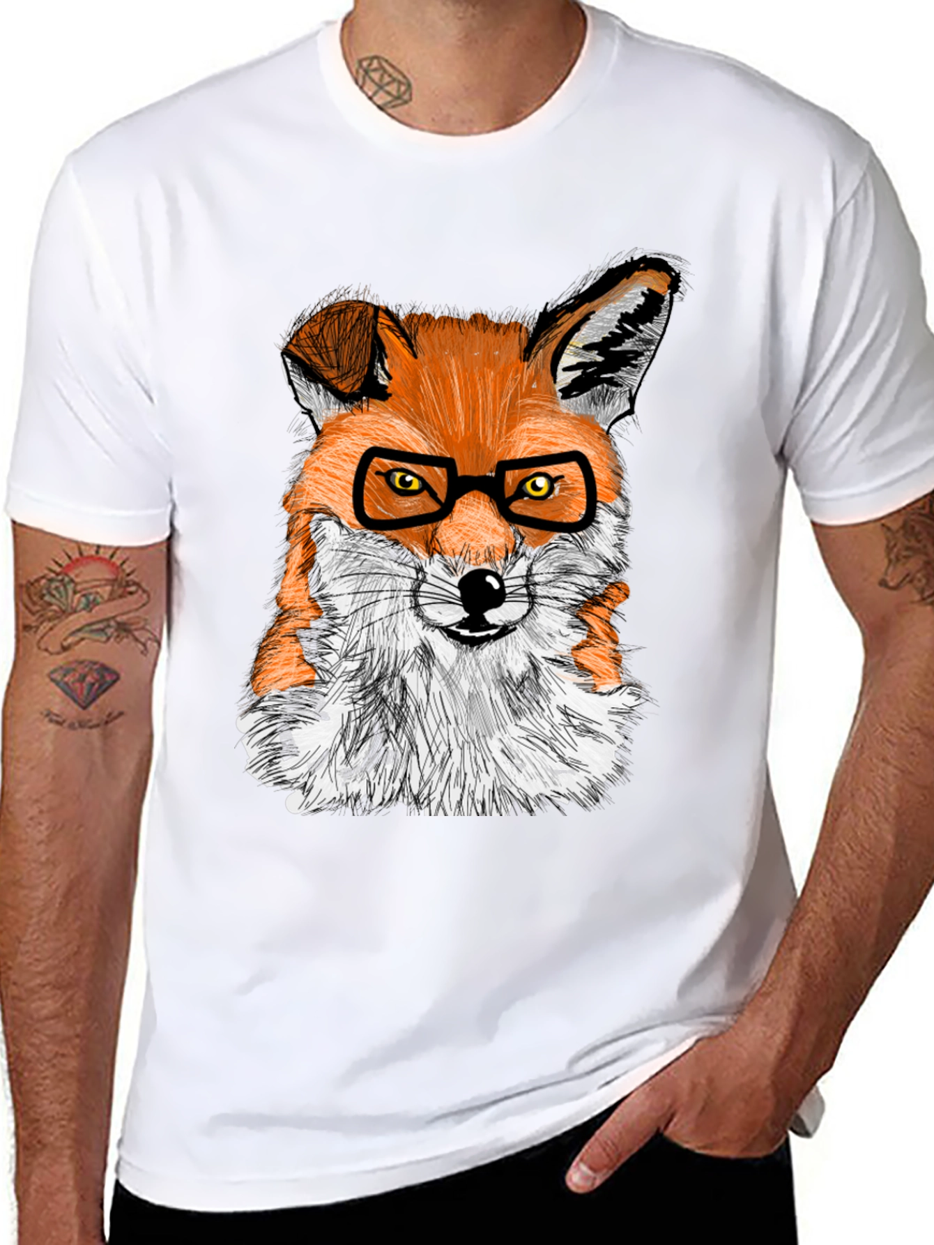 Fox with Glasses Graphic Tee - Cool Animal Shirt