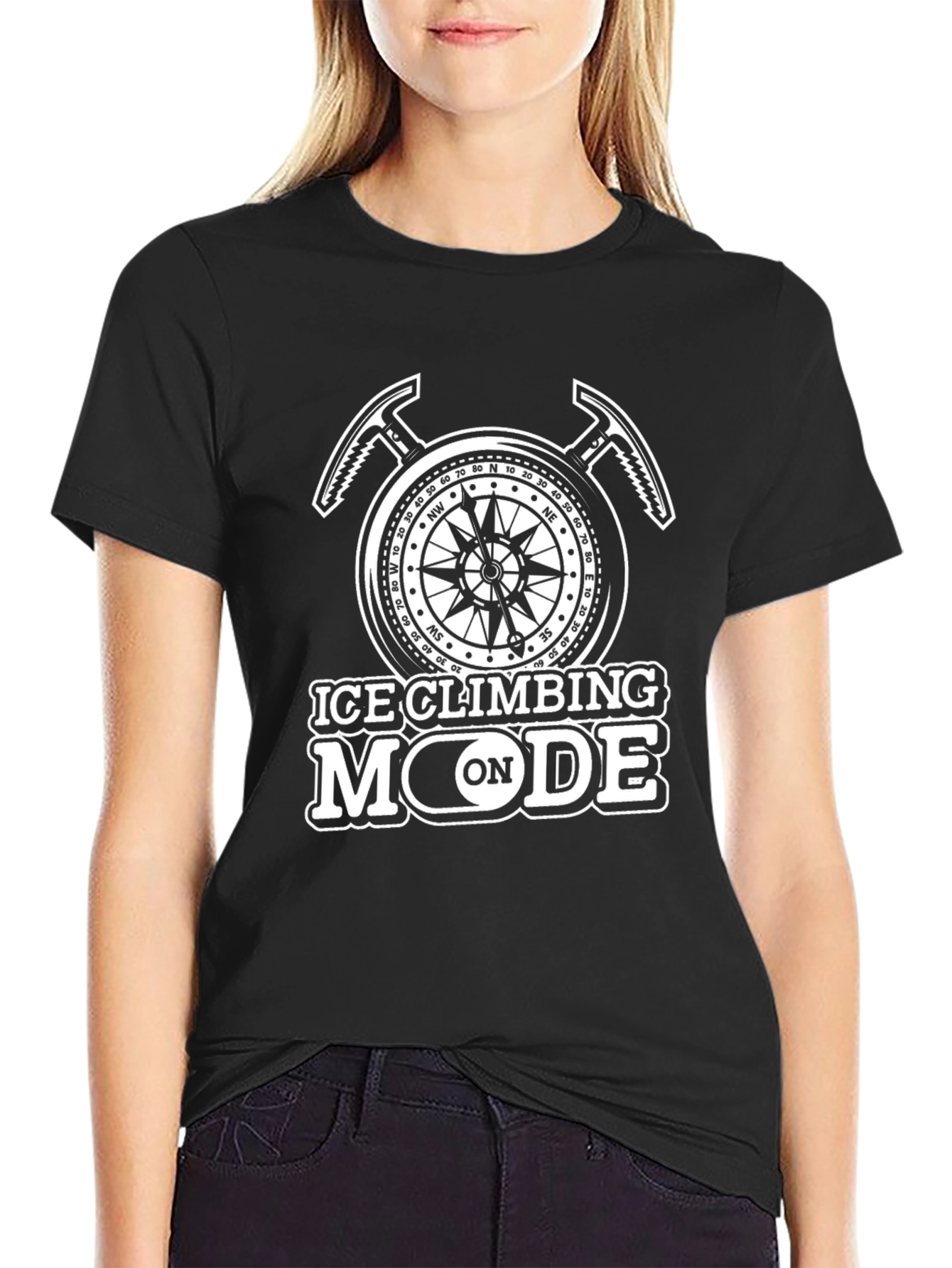 Ice Climbing Mode On Black T-Shirt