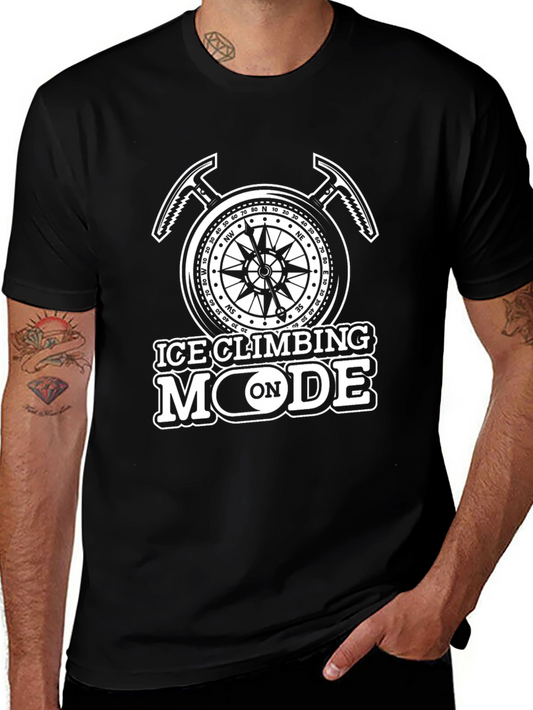 Ice Climbing Mode On Black T-Shirt