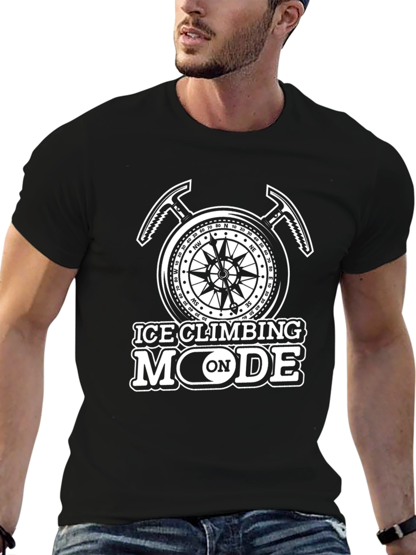 Ice Climbing Mode On Black T-Shirt